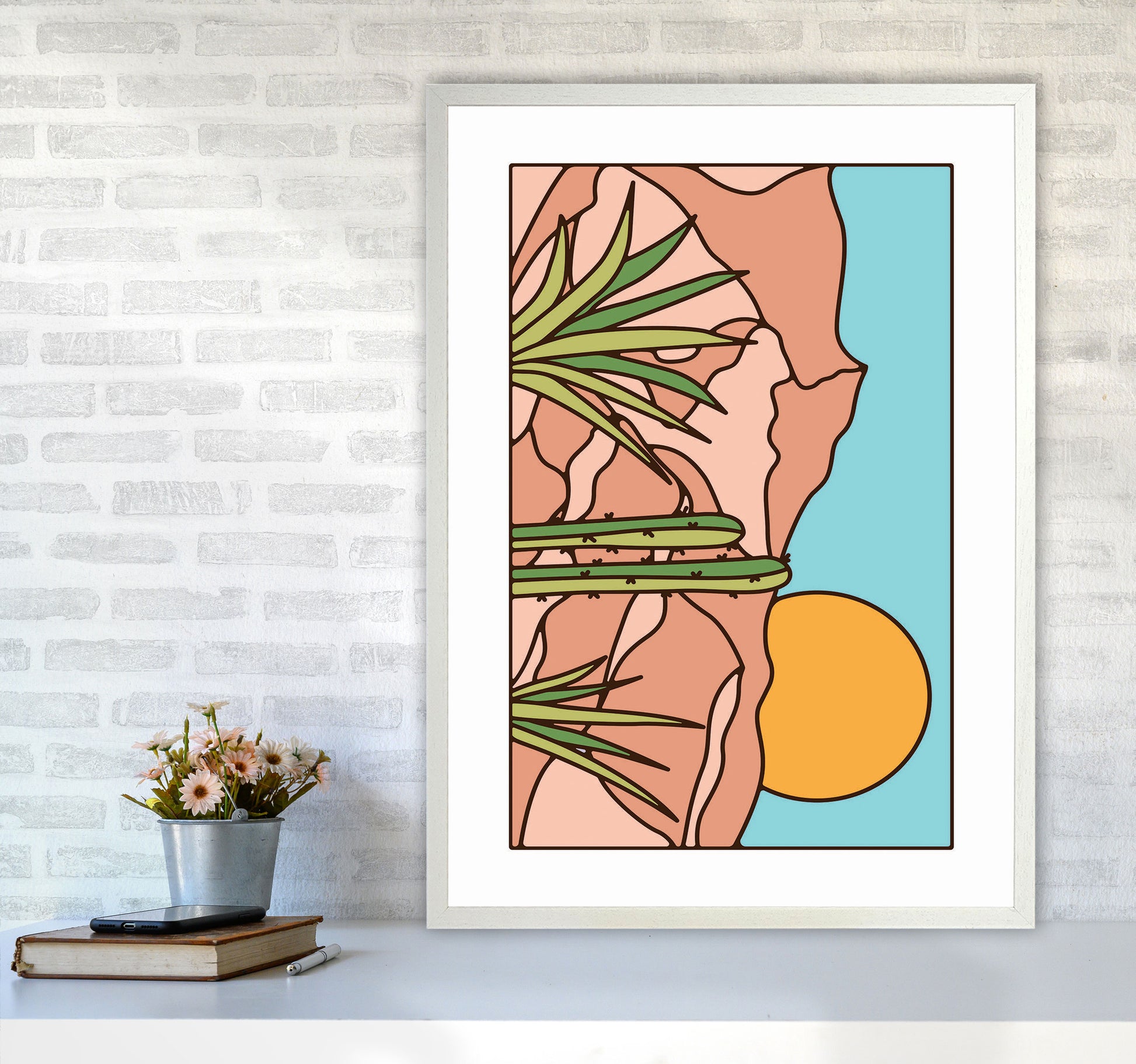 Minimal Desert Sunset Landscape Art Print by Jason Stanley A1 Oak Frame