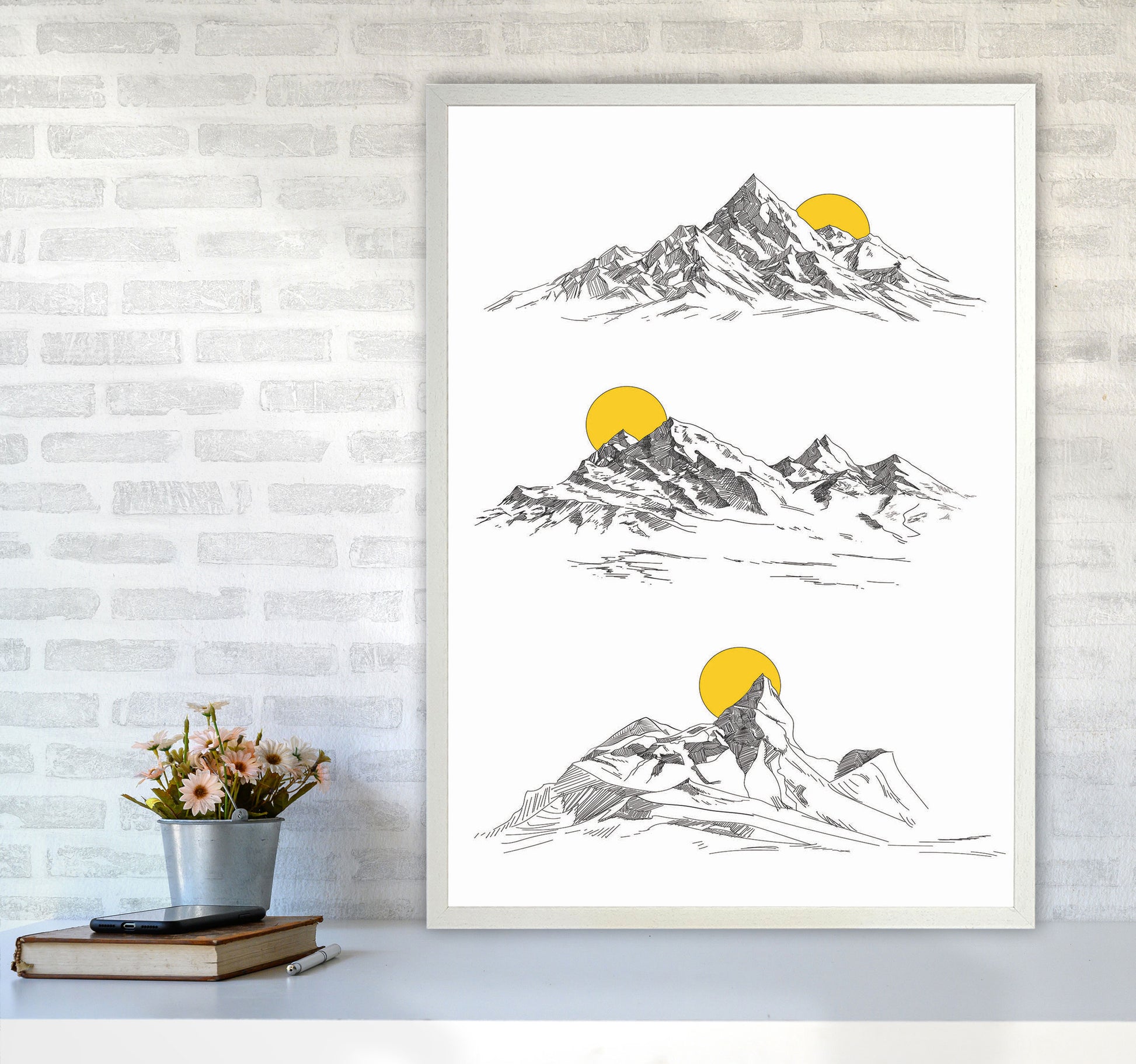 Sunny Mountains Art Print by Jason Stanley A1 Oak Frame