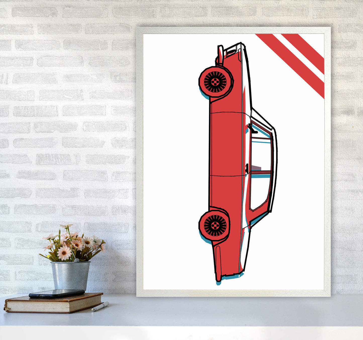 Red Car Art Print by Jason Stanley A1 Oak Frame