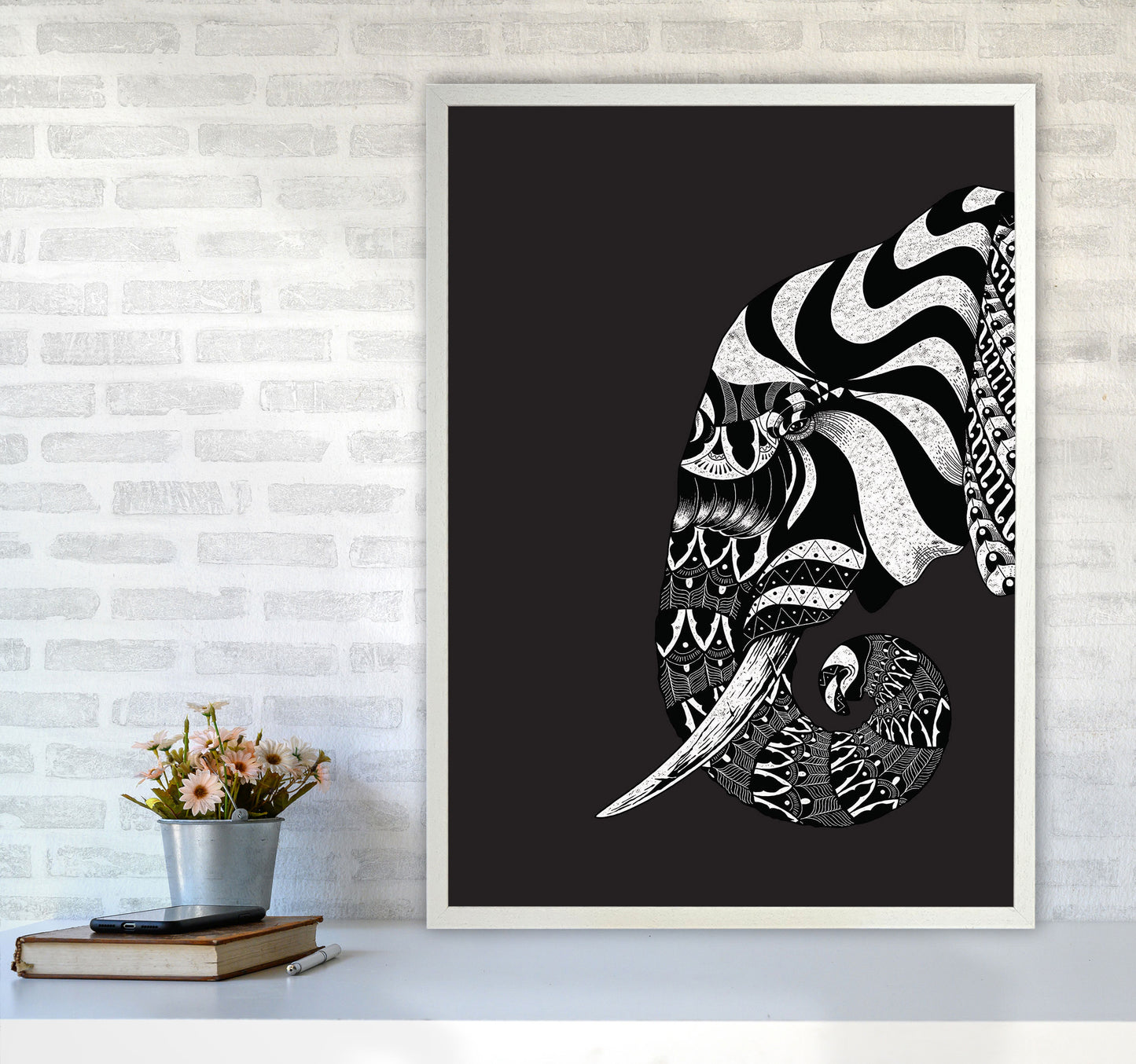 Ornate Elephant Art Print by Jason Stanley A1 Oak Frame
