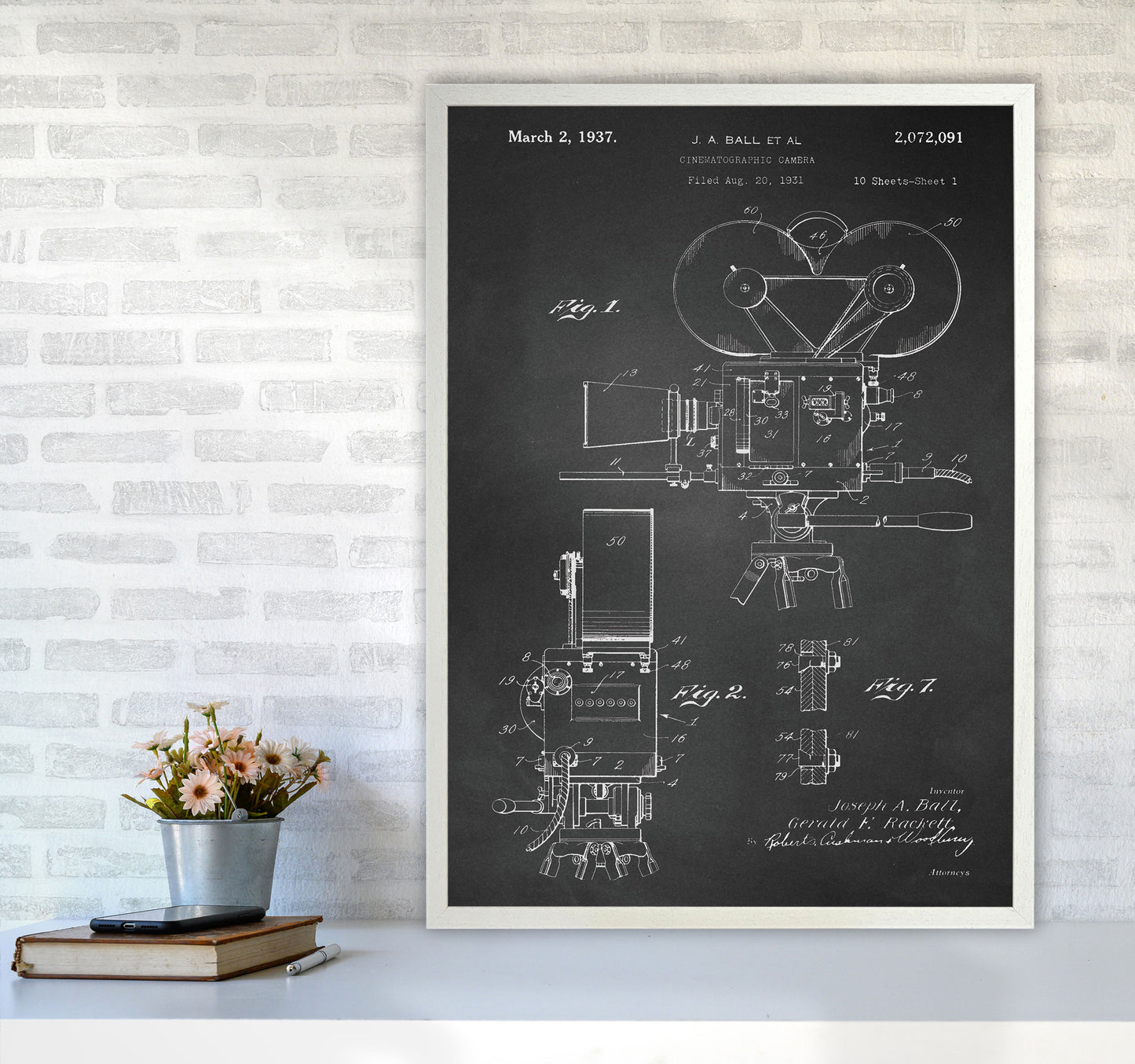 Cinema Camera Patent-Chalkboard Art Print by Jason Stanley A1 Oak Frame