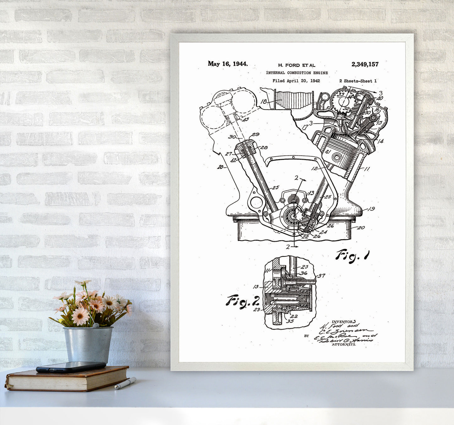 Ford Internal Combustion Engine Patent Art Print by Jason Stanley A1 Oak Frame