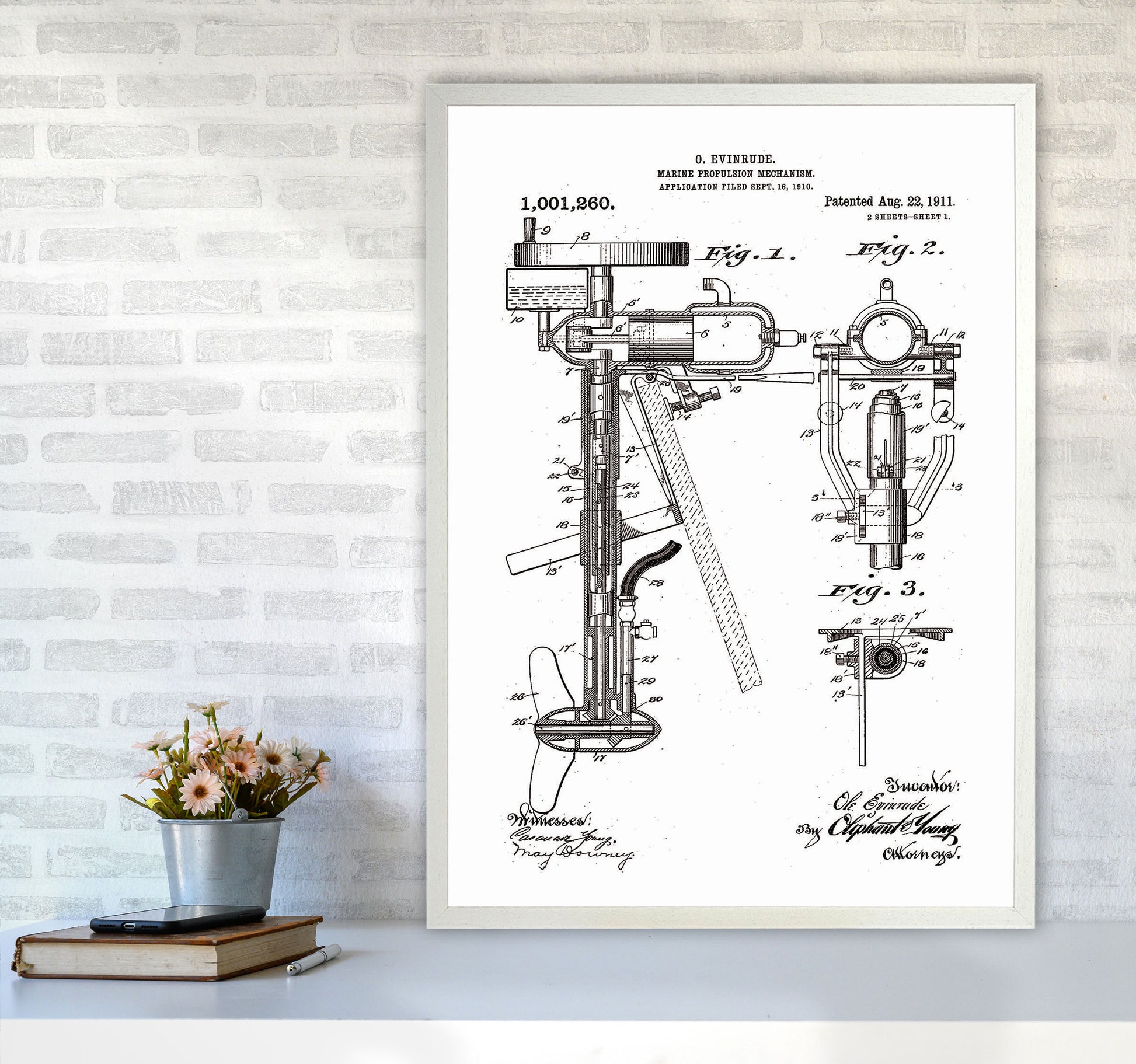 Outboard Boat Propeller Patent Art Print by Jason Stanley A1 Oak Frame