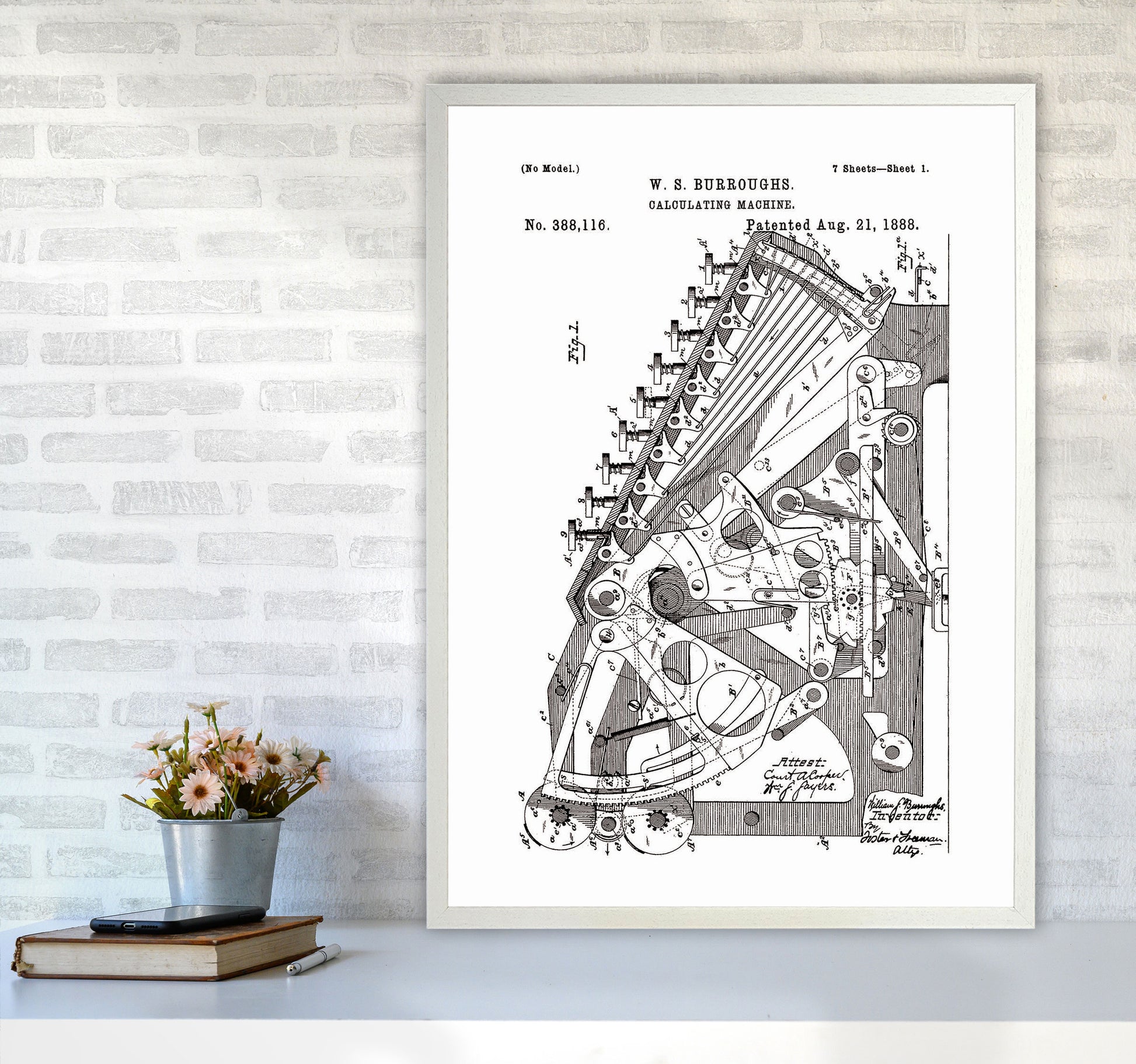 Calculating Machine Patent Art Print by Jason Stanley A1 Oak Frame