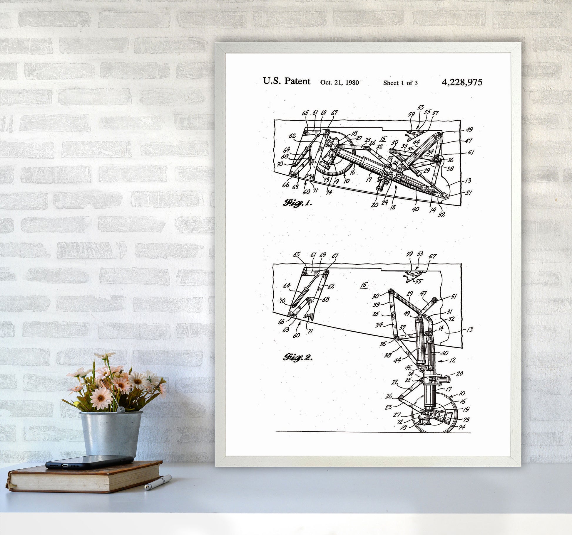 Airplane Landing Gear Patent Art Print by Jason Stanley A1 Oak Frame
