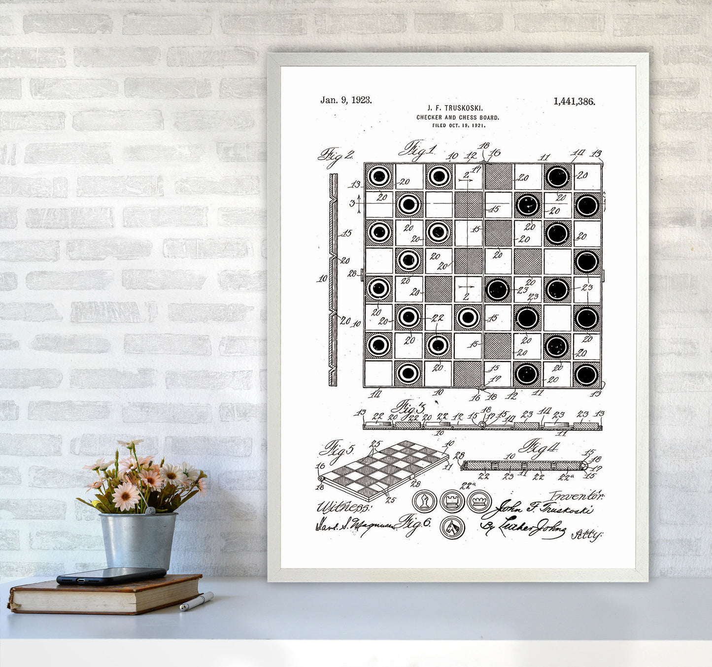 Chess And Checkers Board Patent Art Print by Jason Stanley A1 Oak Frame
