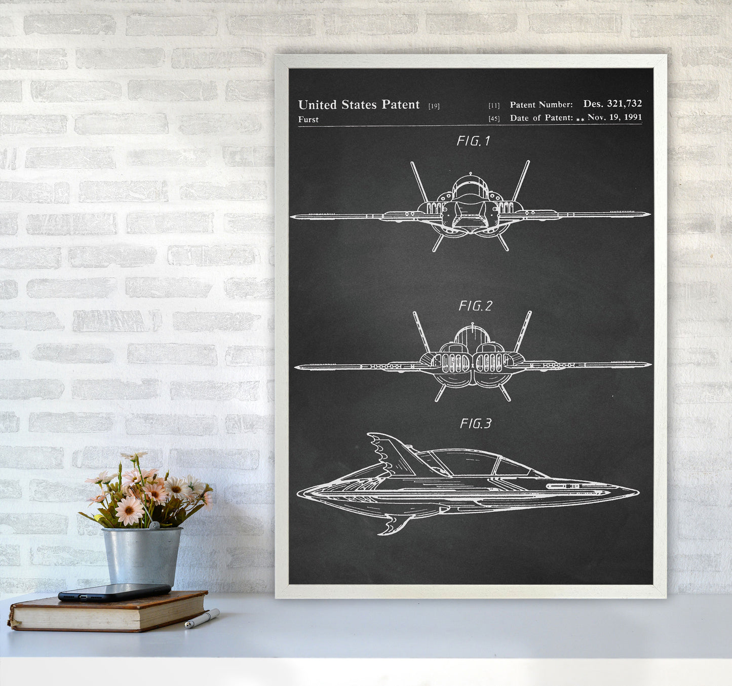 Batwing Patent- Chalkboard Art Print by Jason Stanley A1 Oak Frame