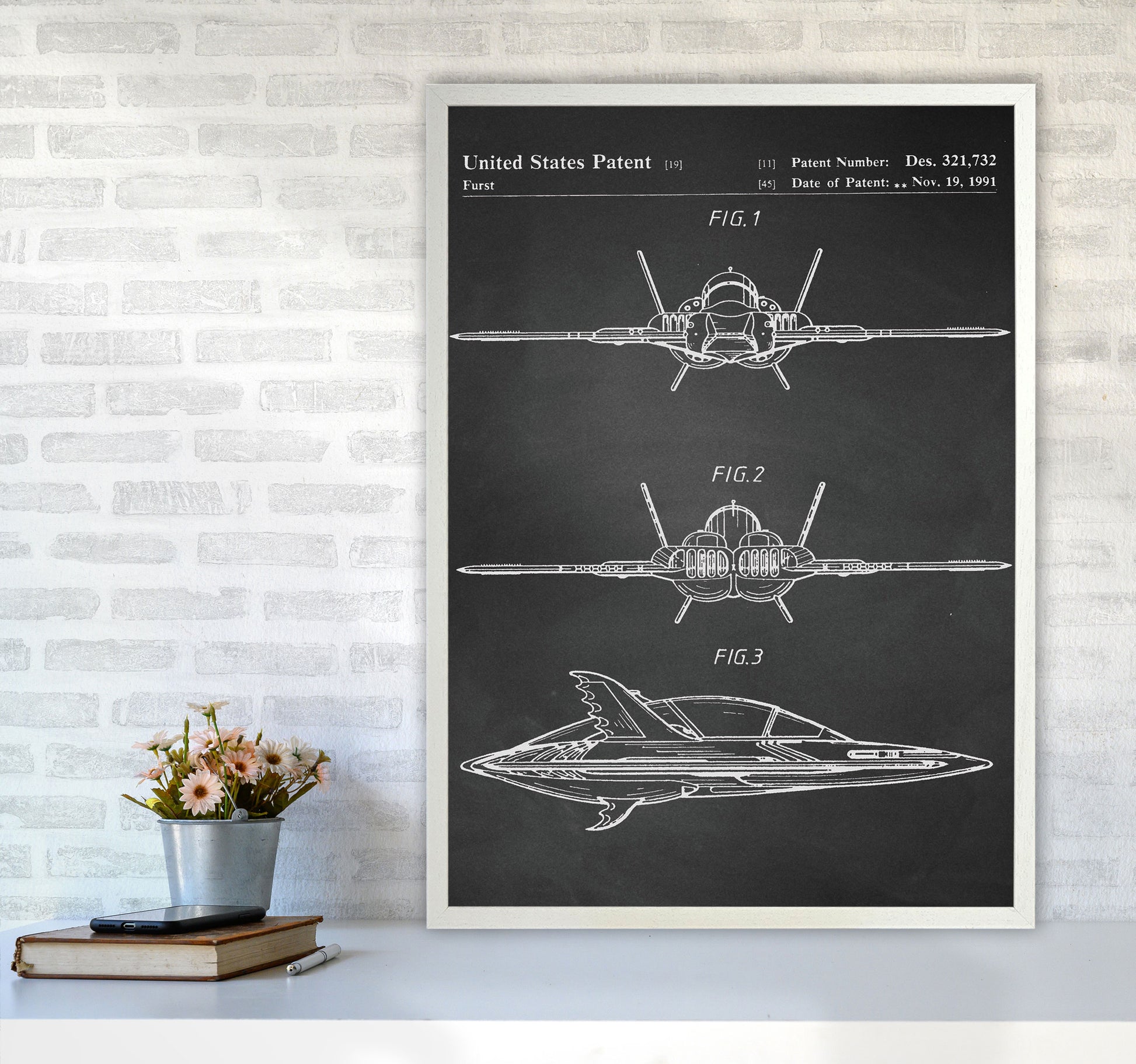 Batwing Patent- Chalkboard Art Print by Jason Stanley A1 Oak Frame