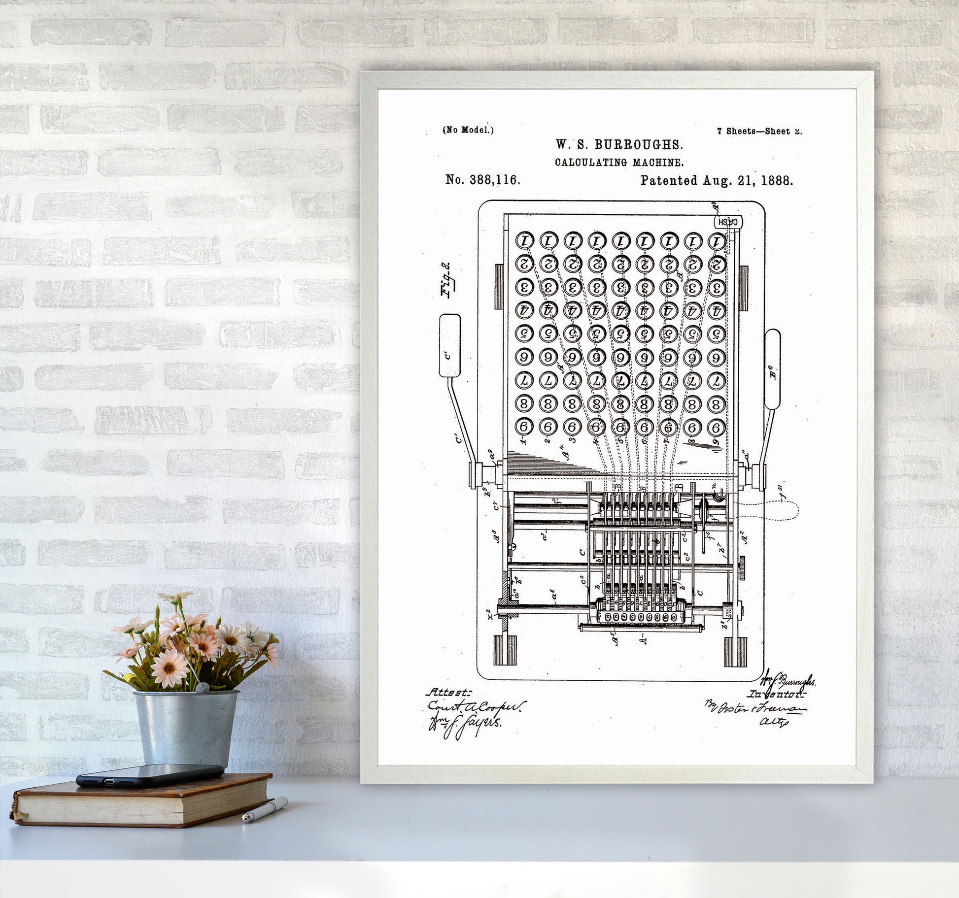 Calculating Machine Patent 2 Art Print by Jason Stanley A1 Oak Frame