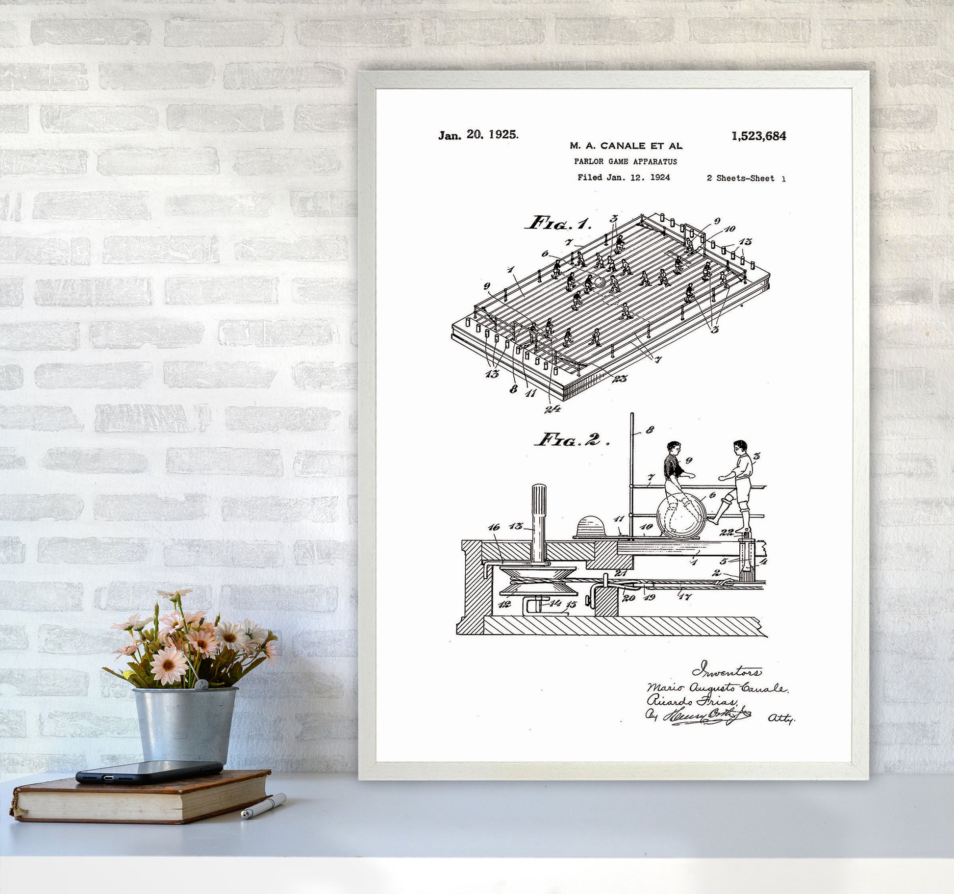 Vintage Foos Ball Table Patent Art Print by Jason Stanley A1 Oak Frame