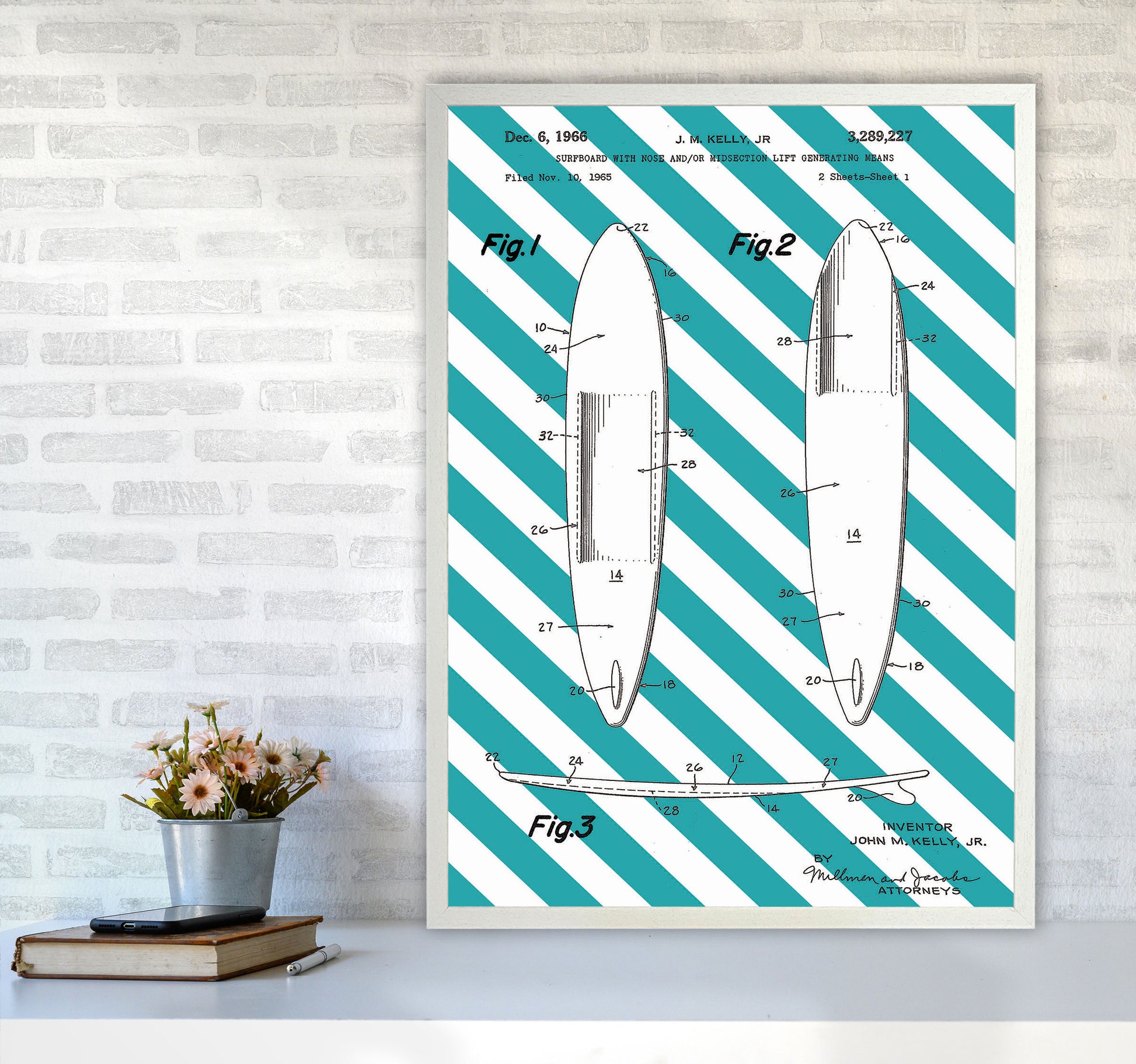 Surfboard Patent Side Stripe Art Print by Jason Stanley A1 Oak Frame