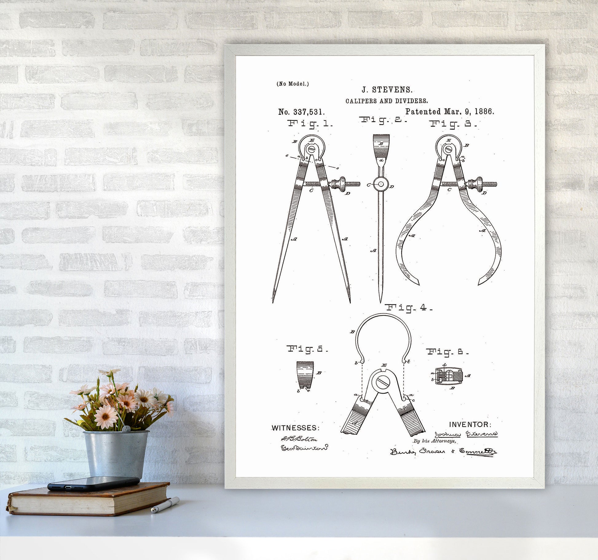 Calipers And Dividers Patent Art Print by Jason Stanley A1 Oak Frame
