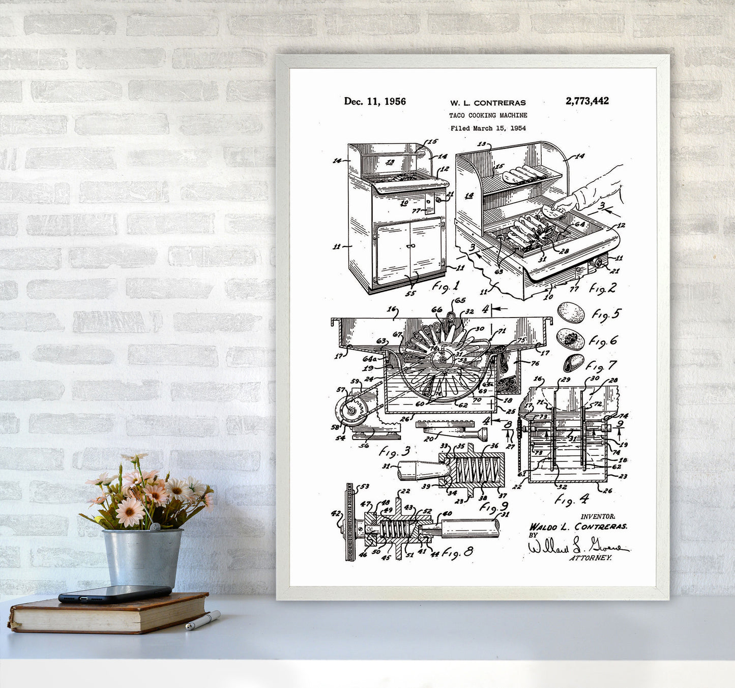 Taco Cooking Machine Patent Art Print by Jason Stanley A1 Oak Frame