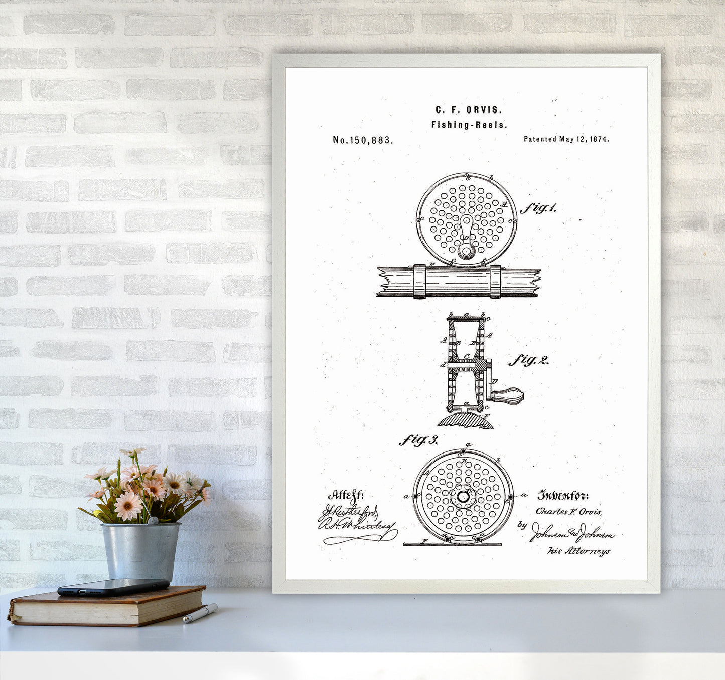 Fly Fishing Reel Patent Art Print by Jason Stanley A1 Oak Frame