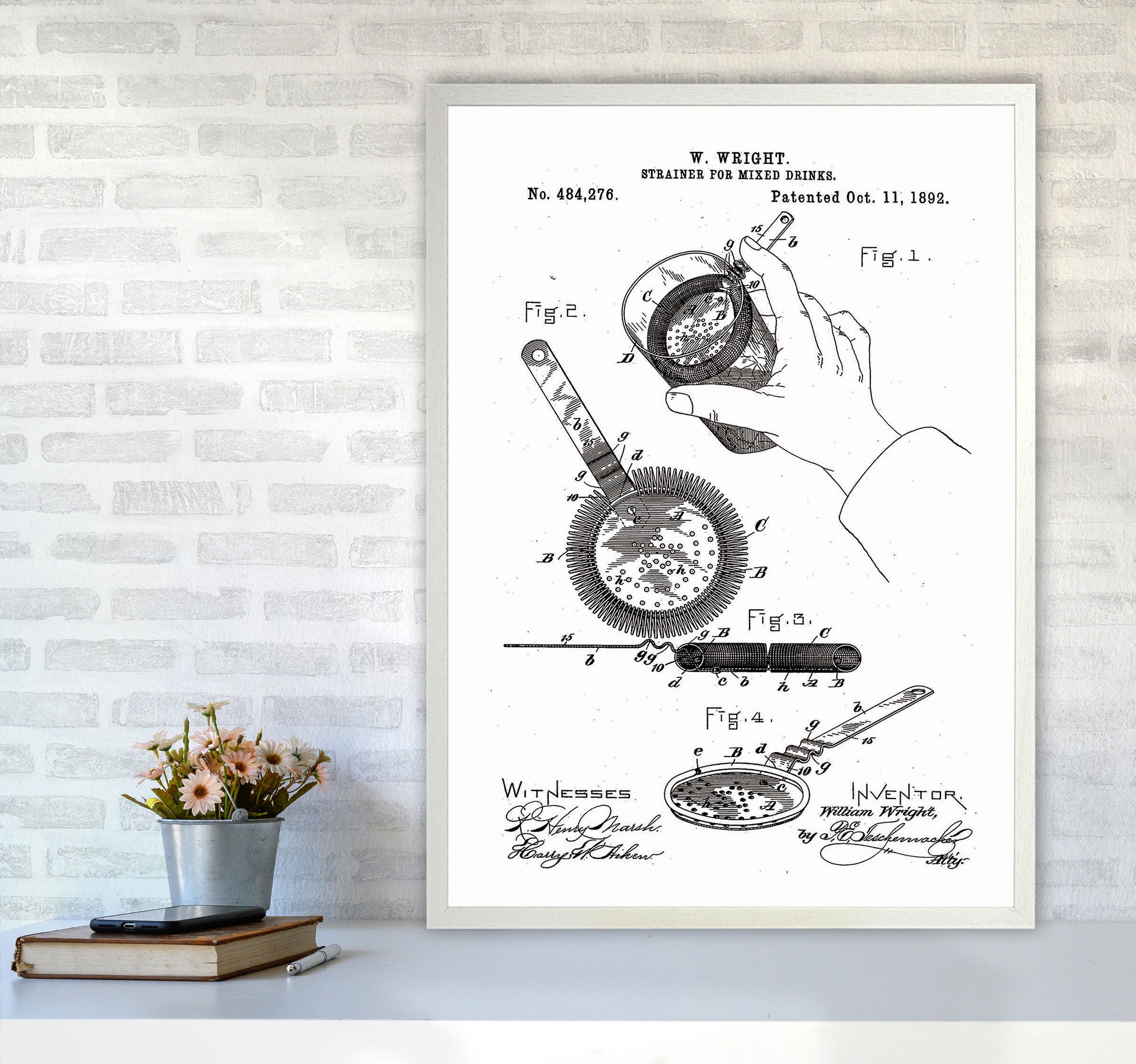 Drink Strainer Patent Art Print by Jason Stanley A1 Oak Frame