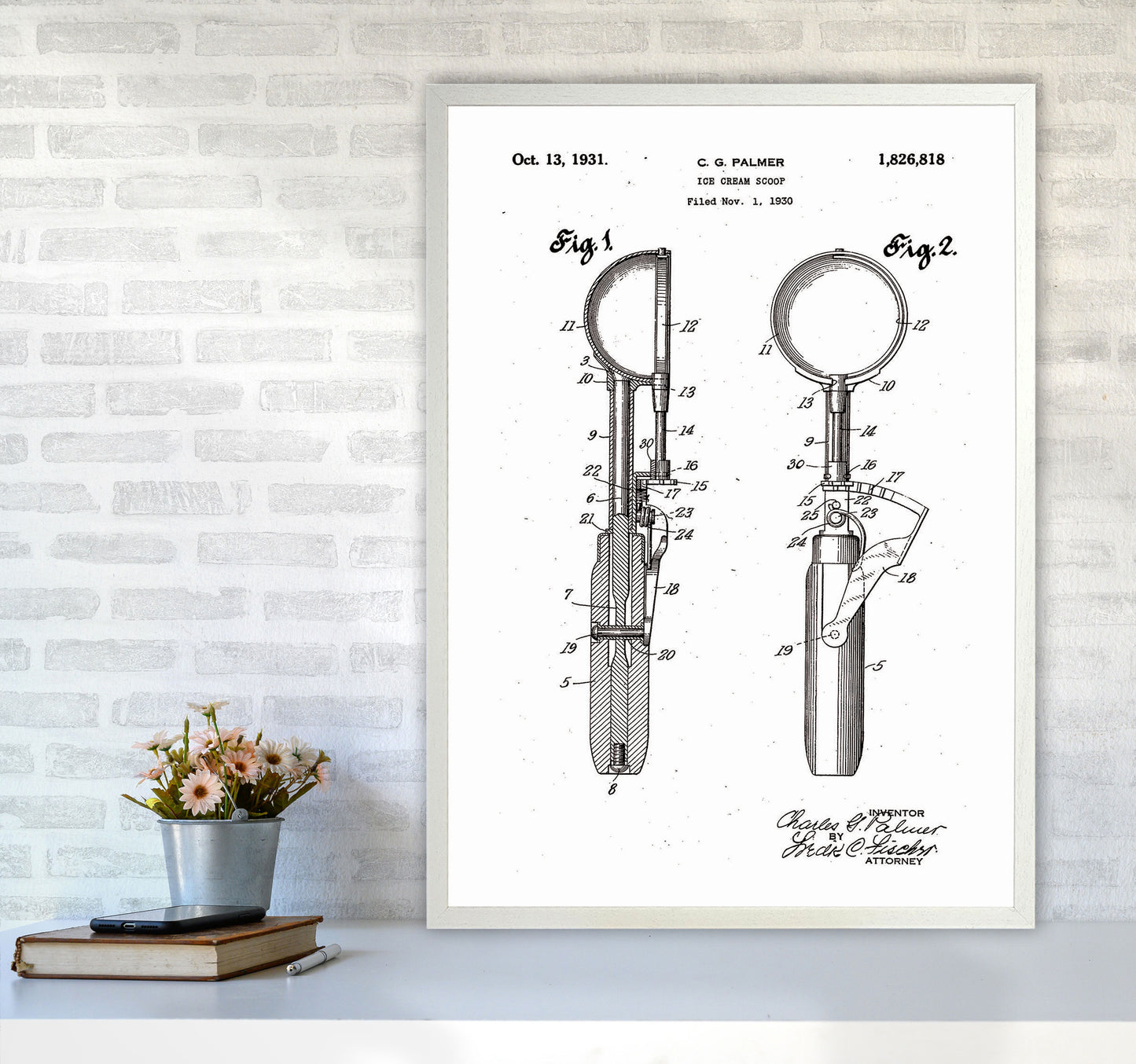 Ice Cream Scoop Patent Art Print by Jason Stanley A1 Oak Frame
