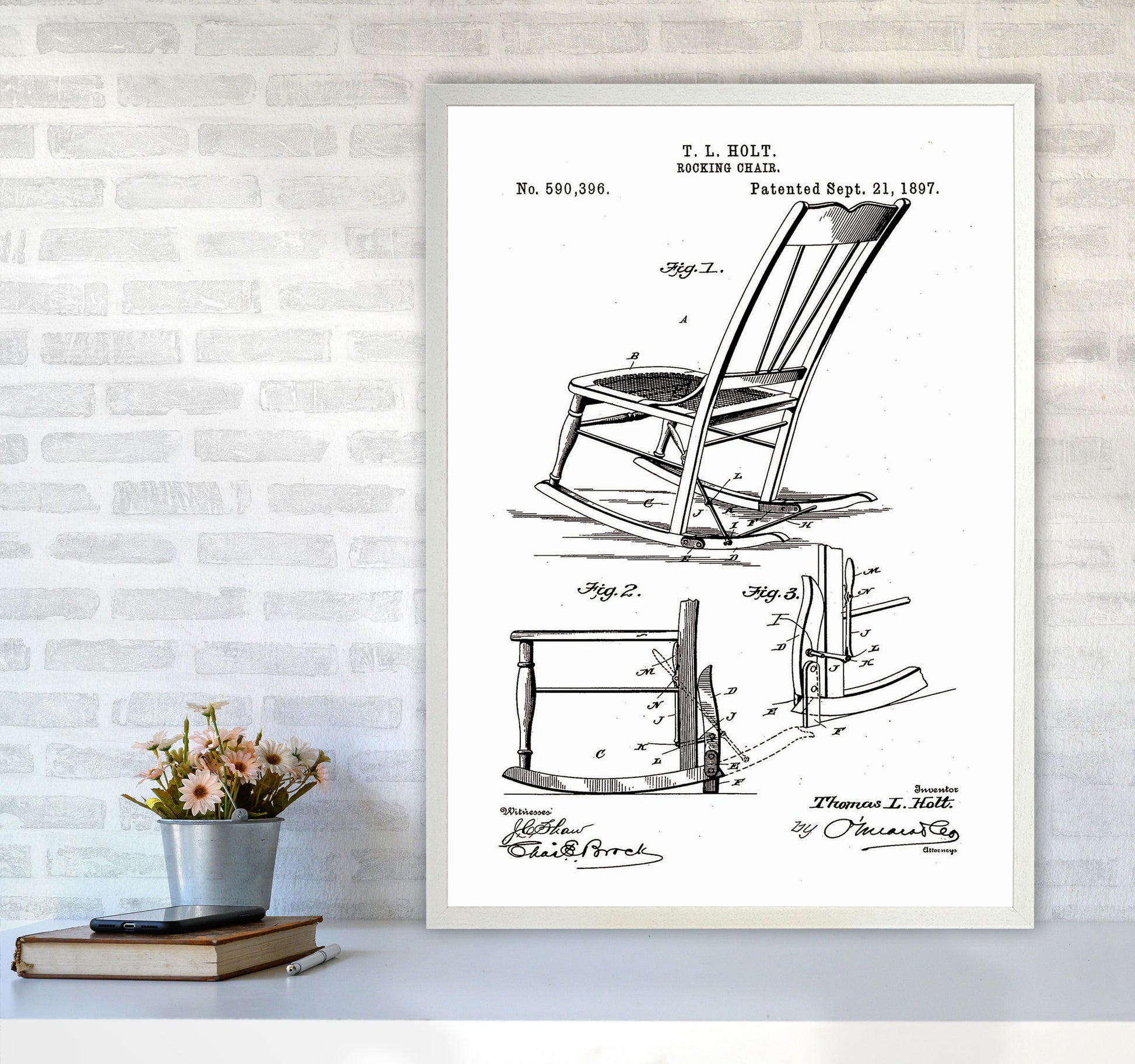 Rocking Chair Patent Art Print by Jason Stanley A1 Oak Frame