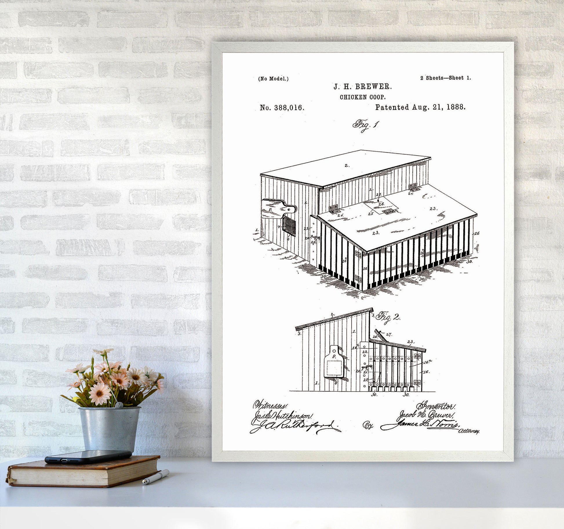 Chicken Coop Patent Art Print by Jason Stanley A1 Oak Frame