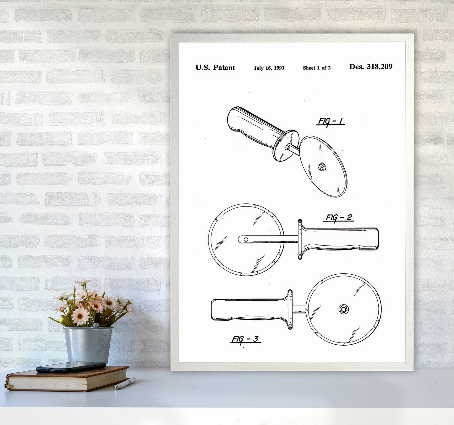 Pizza Cutter Patent Art Print by Jason Stanley A1 Oak Frame