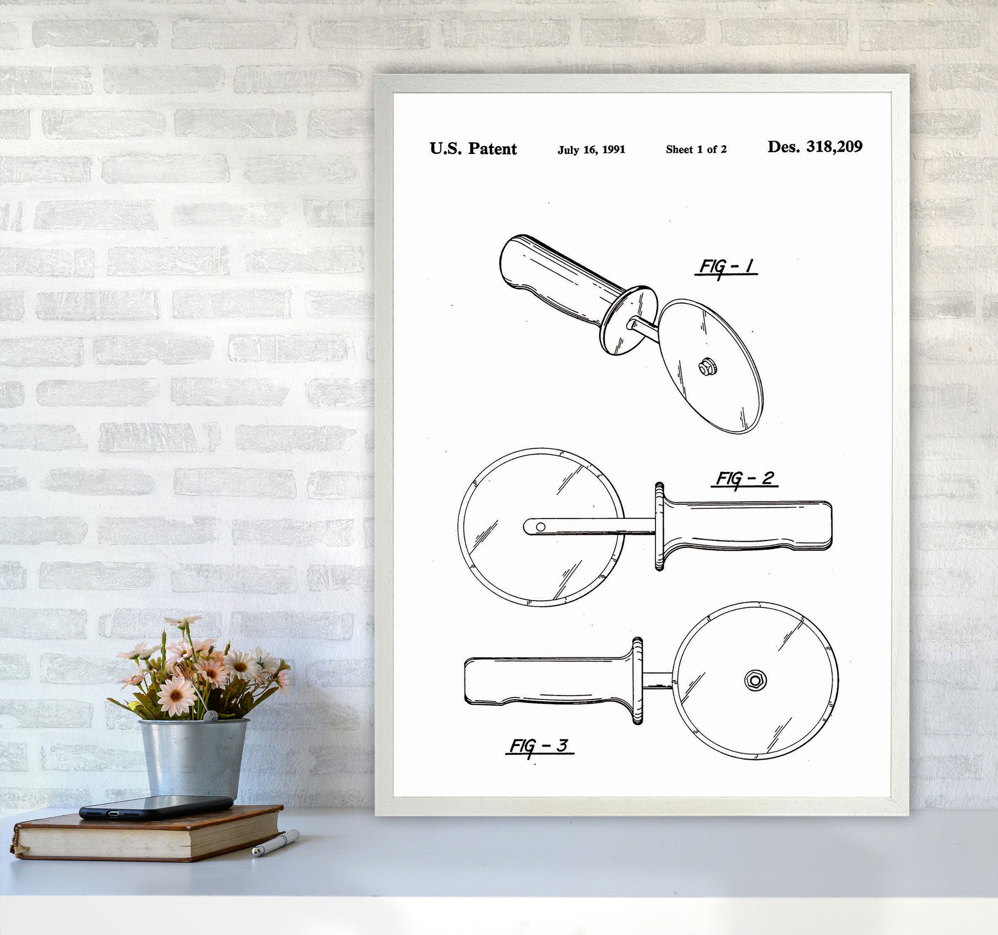 Pizza Cutter Patent Art Print by Jason Stanley A1 Oak Frame