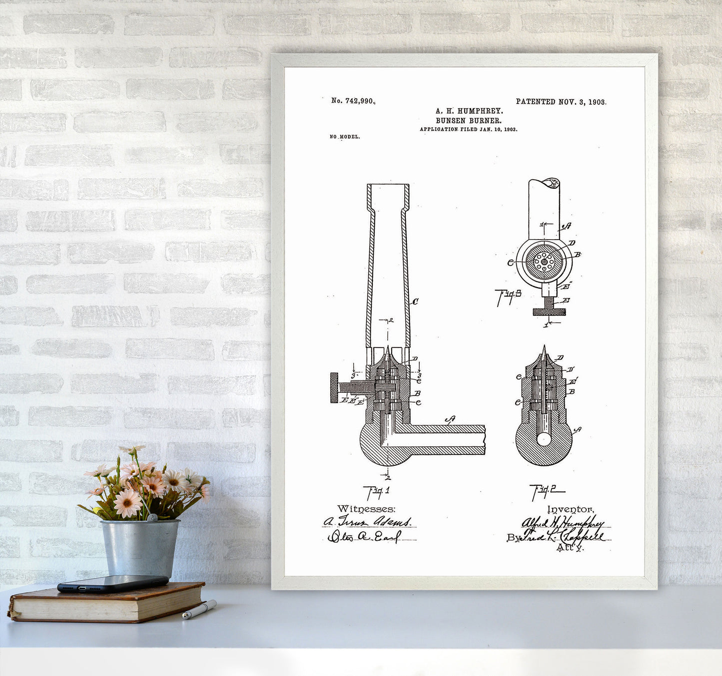 Bunsen Burner Patent Art Print by Jason Stanley A1 Oak Frame