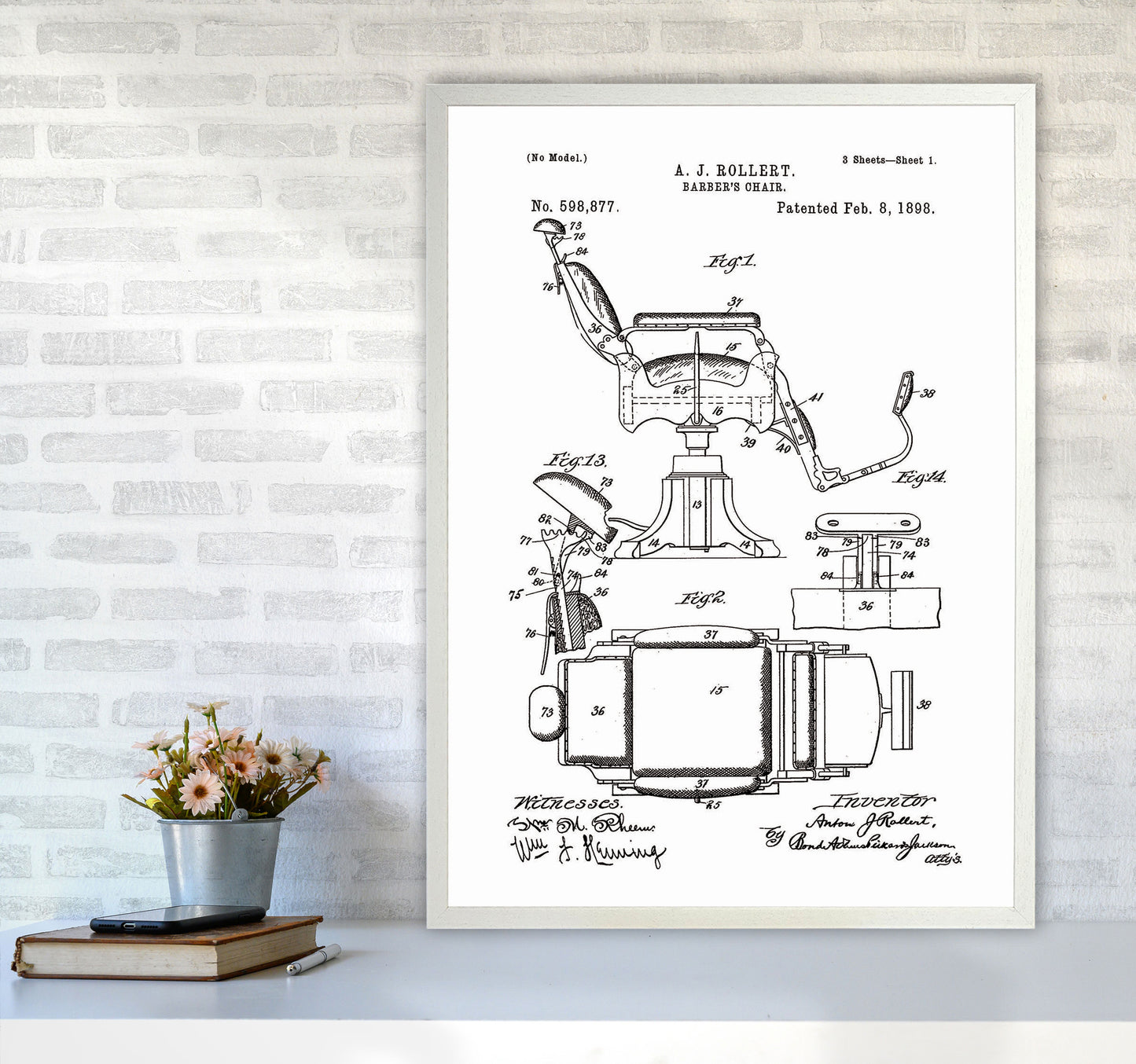 Barber Chair Patent Art Print by Jason Stanley A1 Oak Frame