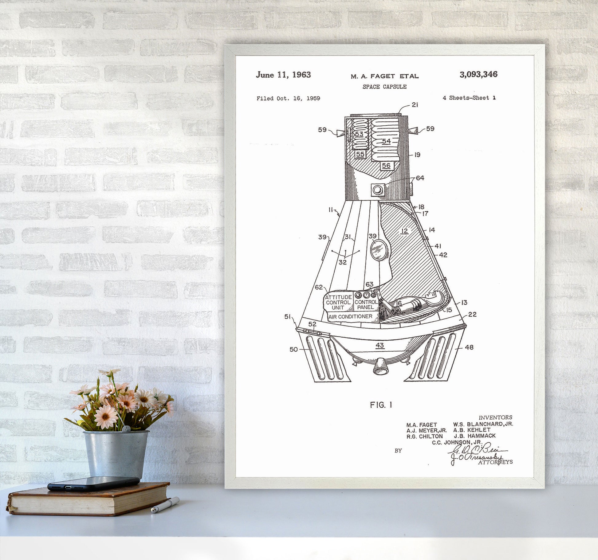 Space Capsule Patent Art Print by Jason Stanley A1 Oak Frame