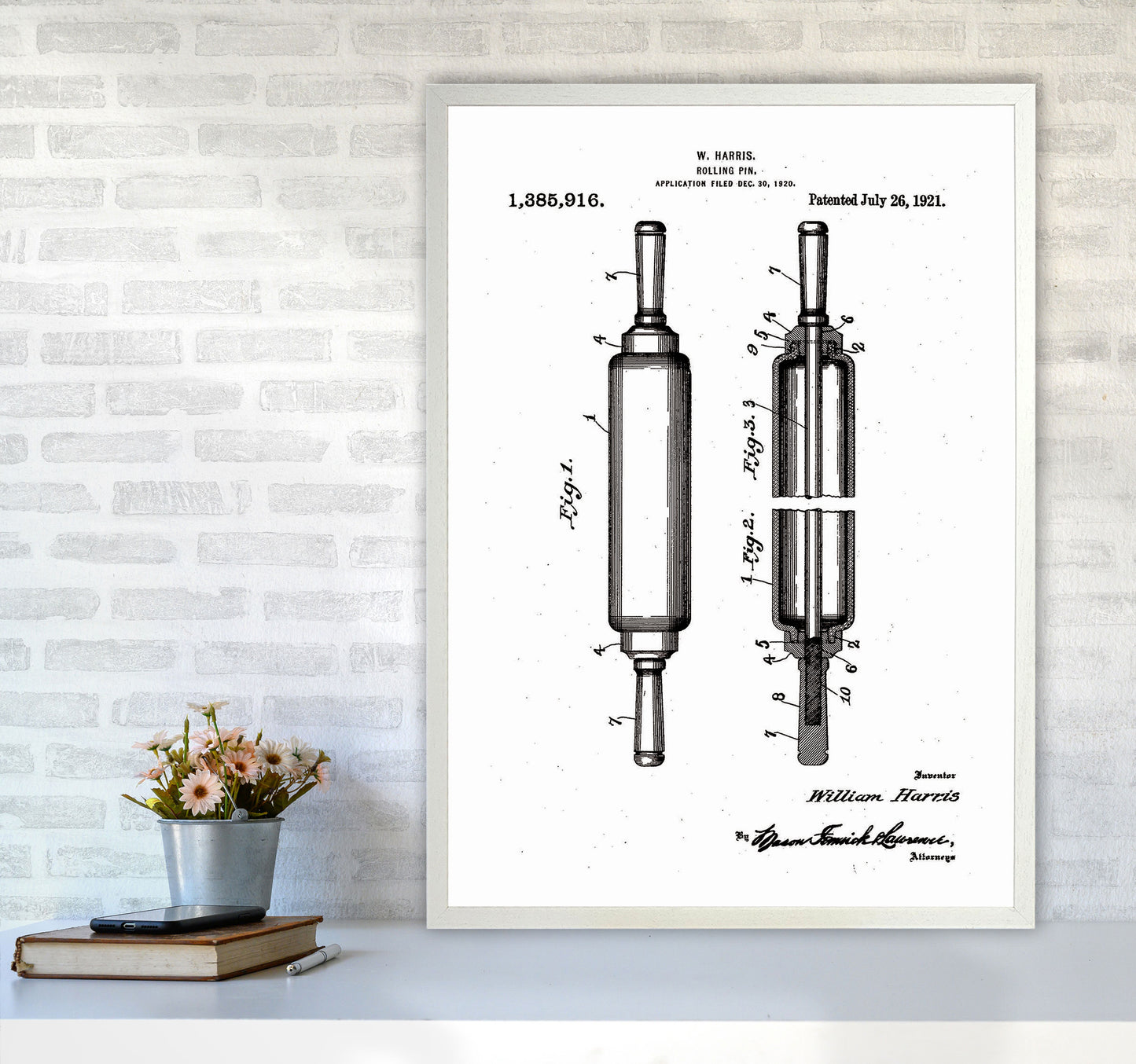 Rolling Pin Patent Art Print by Jason Stanley A1 Oak Frame