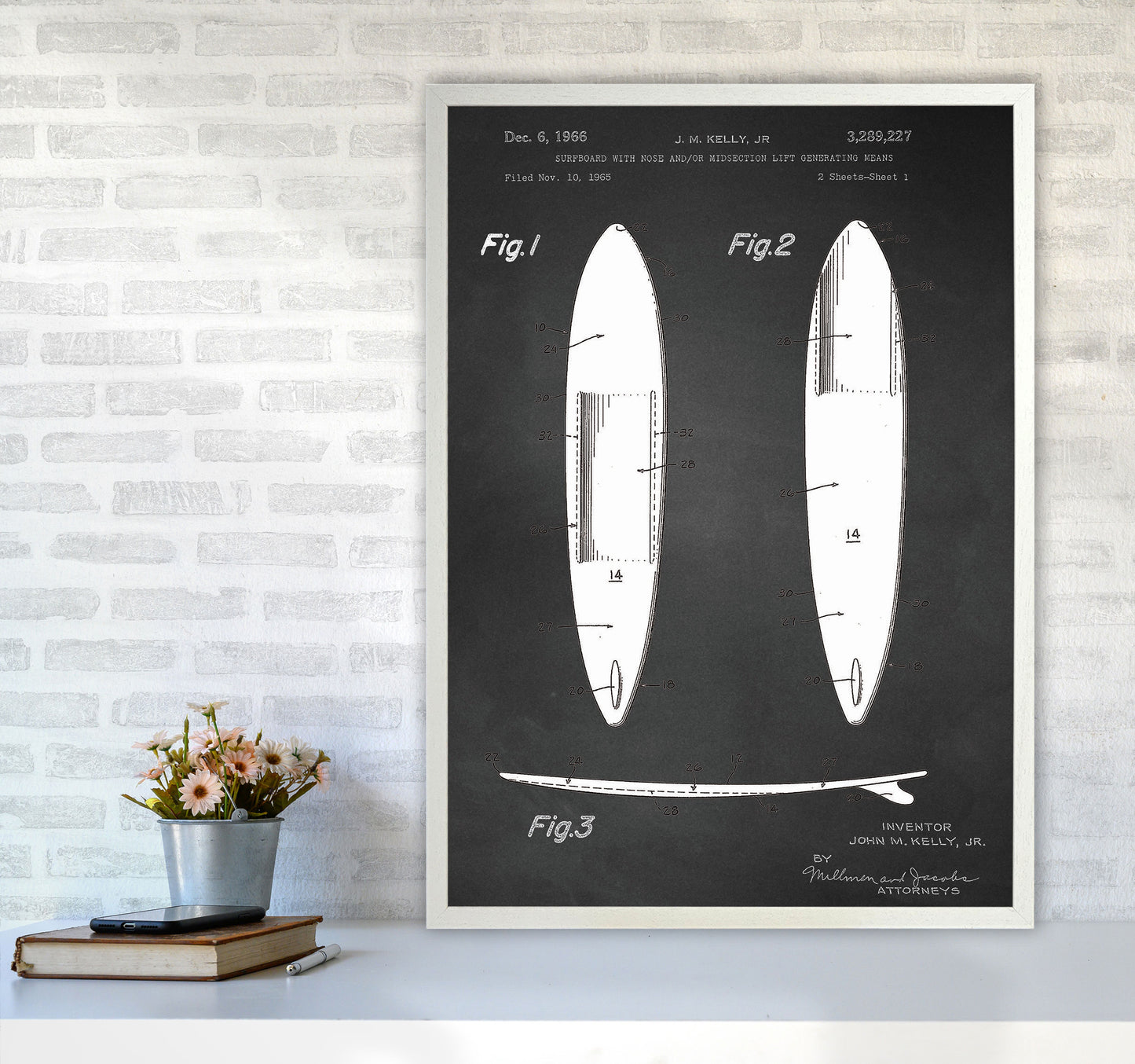 Surfboard Patent 1 Art Print by Jason Stanley A1 Oak Frame