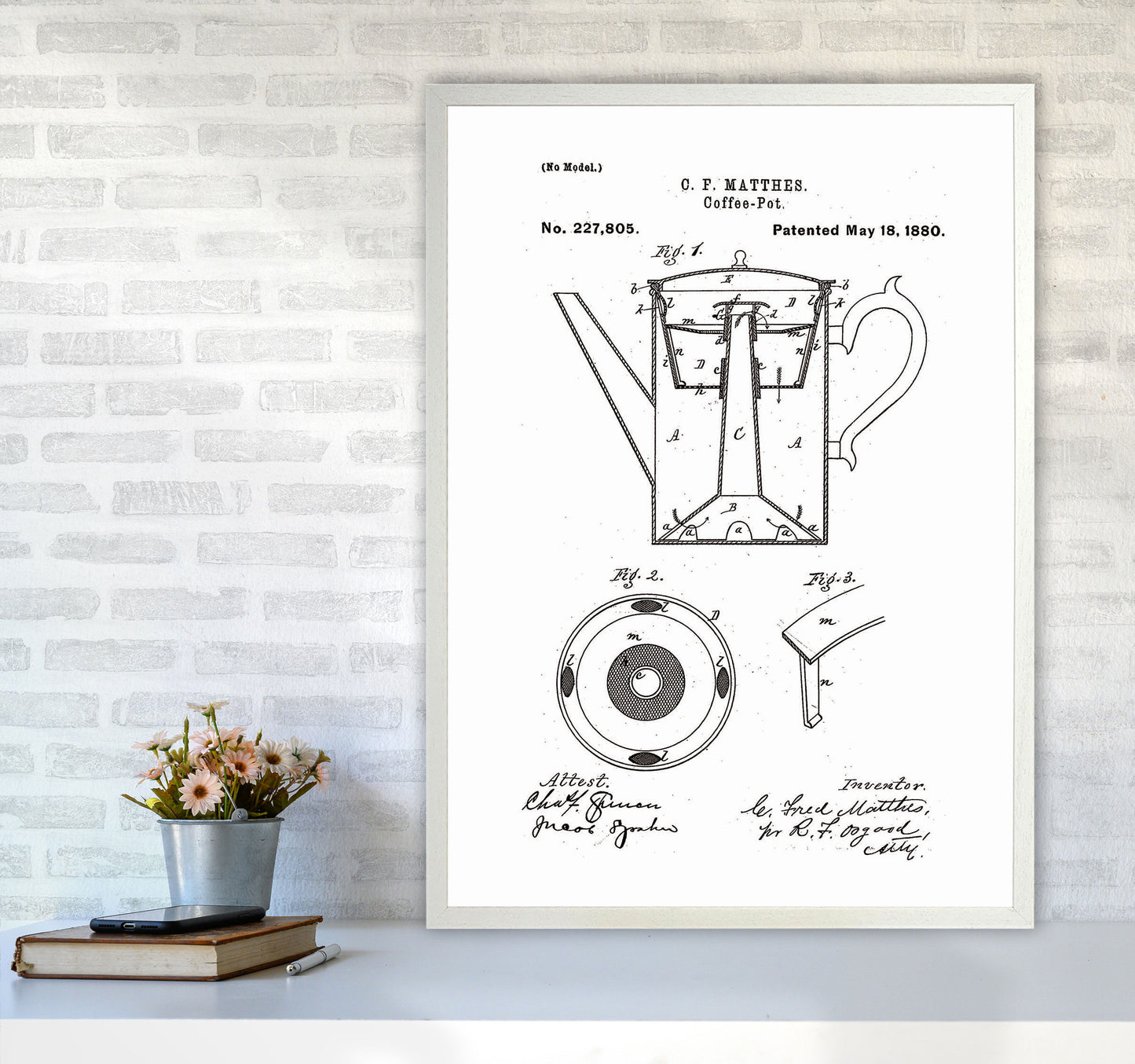 Coffee Pot Patent Art Print by Jason Stanley A1 Oak Frame