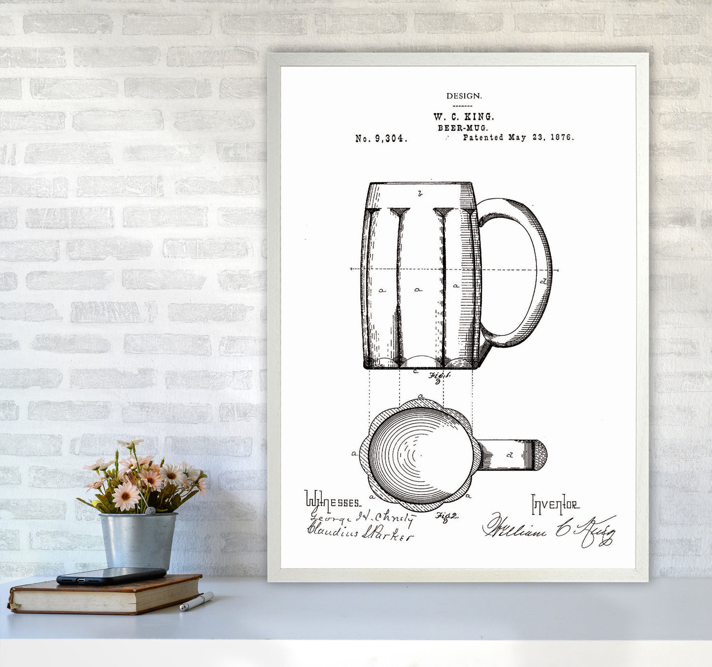 Beer Mug Patent 2 Art Print by Jason Stanley A1 Oak Frame