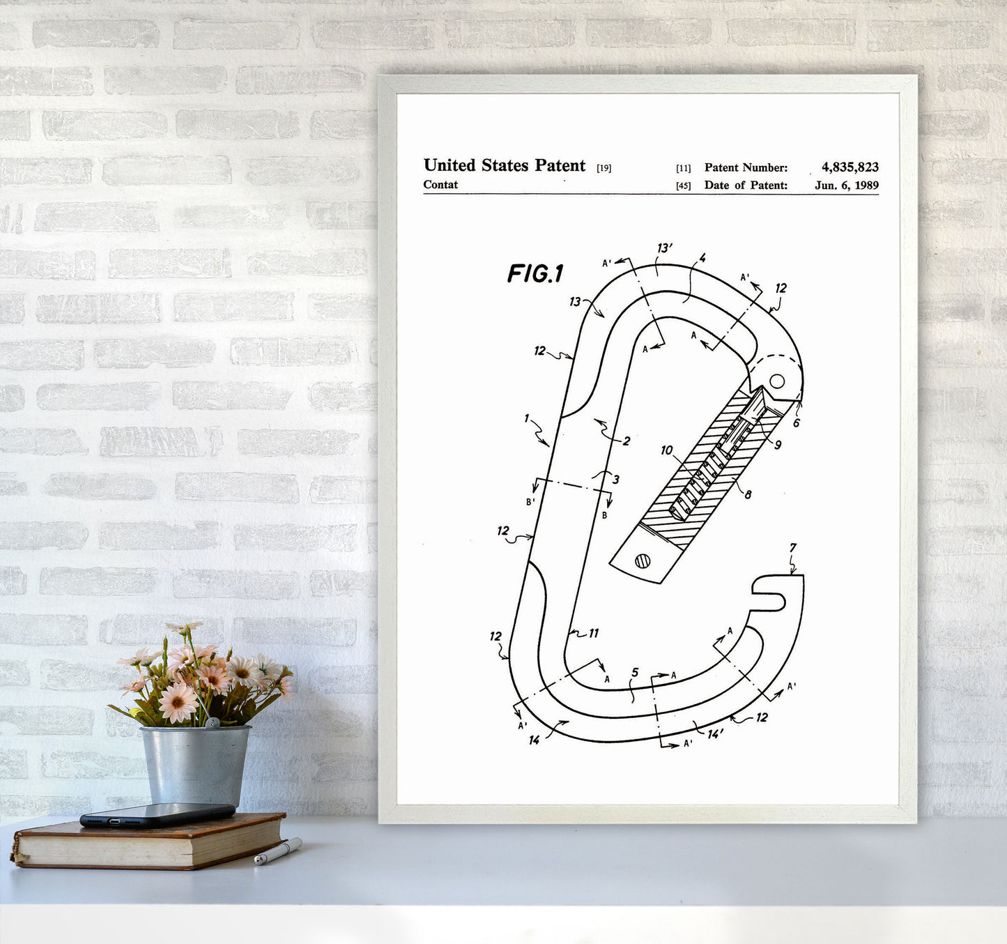 Caribiner Patent Art Print by Jason Stanley A1 Oak Frame