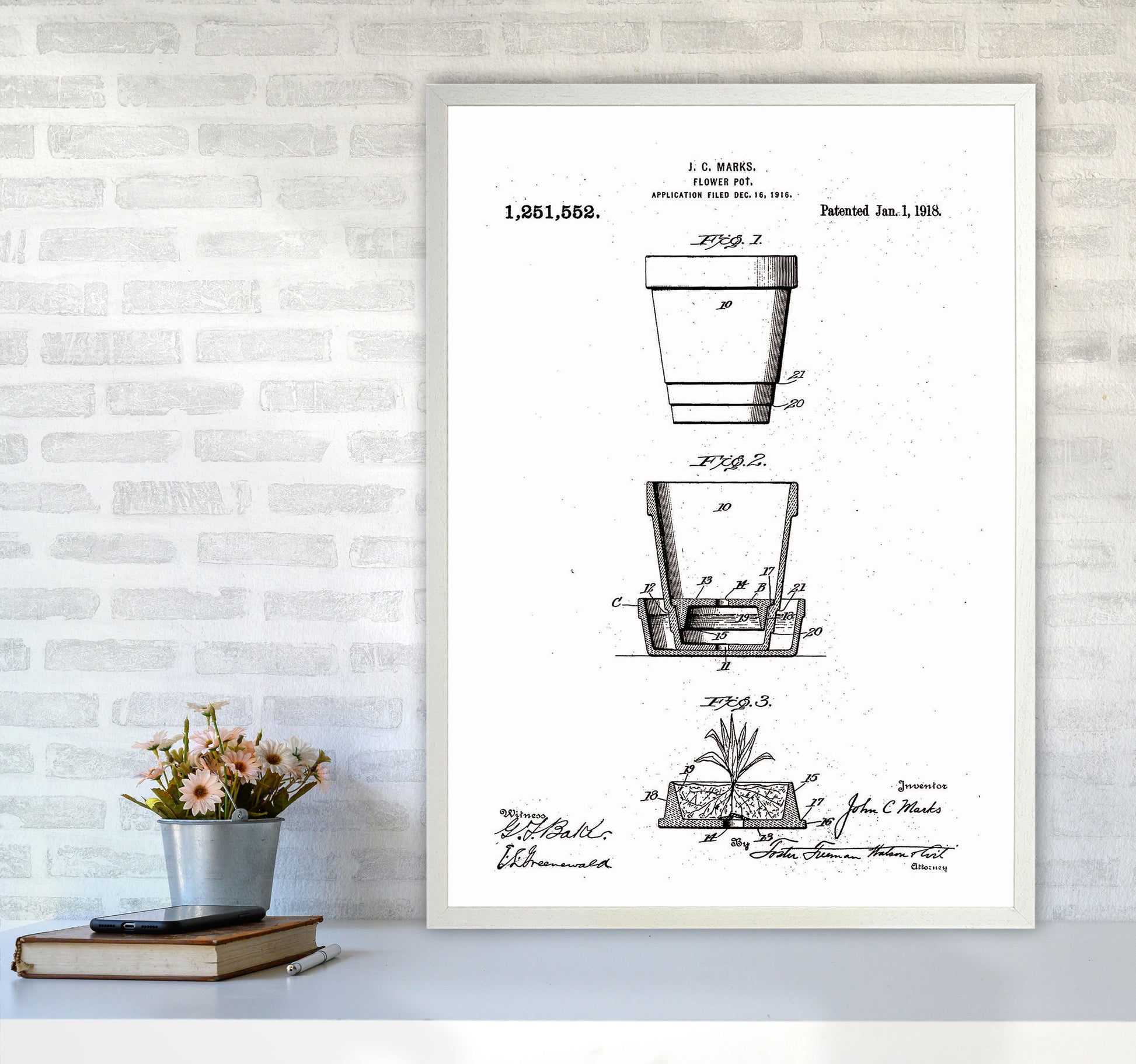 Flower Pot Patent Art Print by Jason Stanley A1 Oak Frame