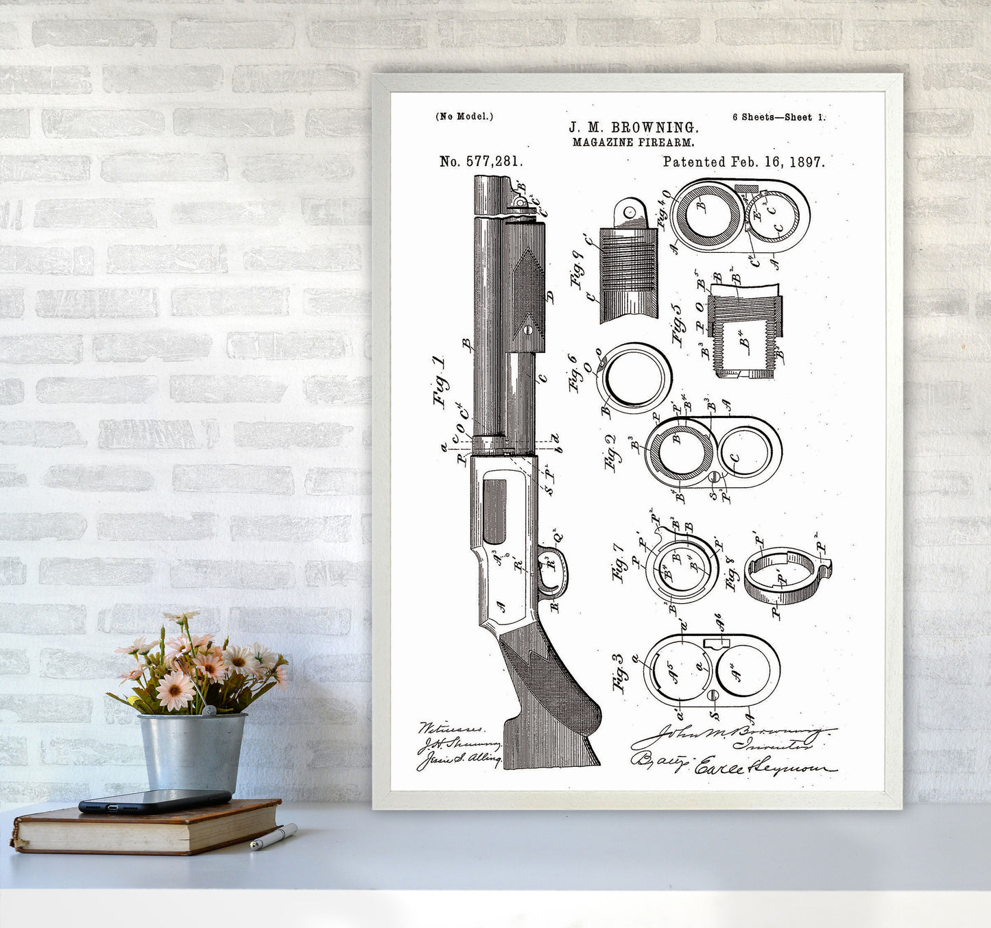 Shotgun Patent Art Print by Jason Stanley A1 Oak Frame