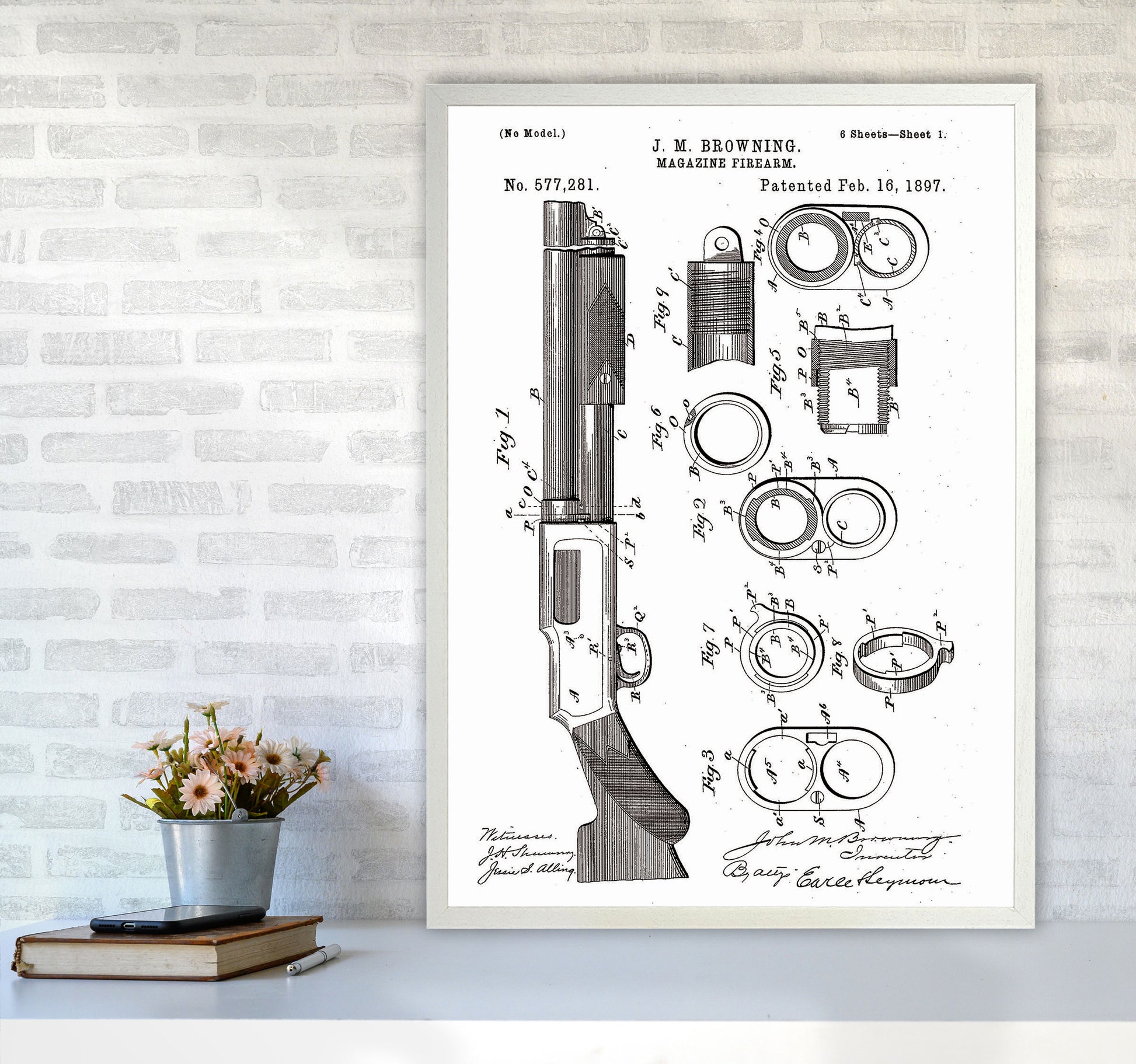 Shotgun Patent Art Print by Jason Stanley A1 Oak Frame