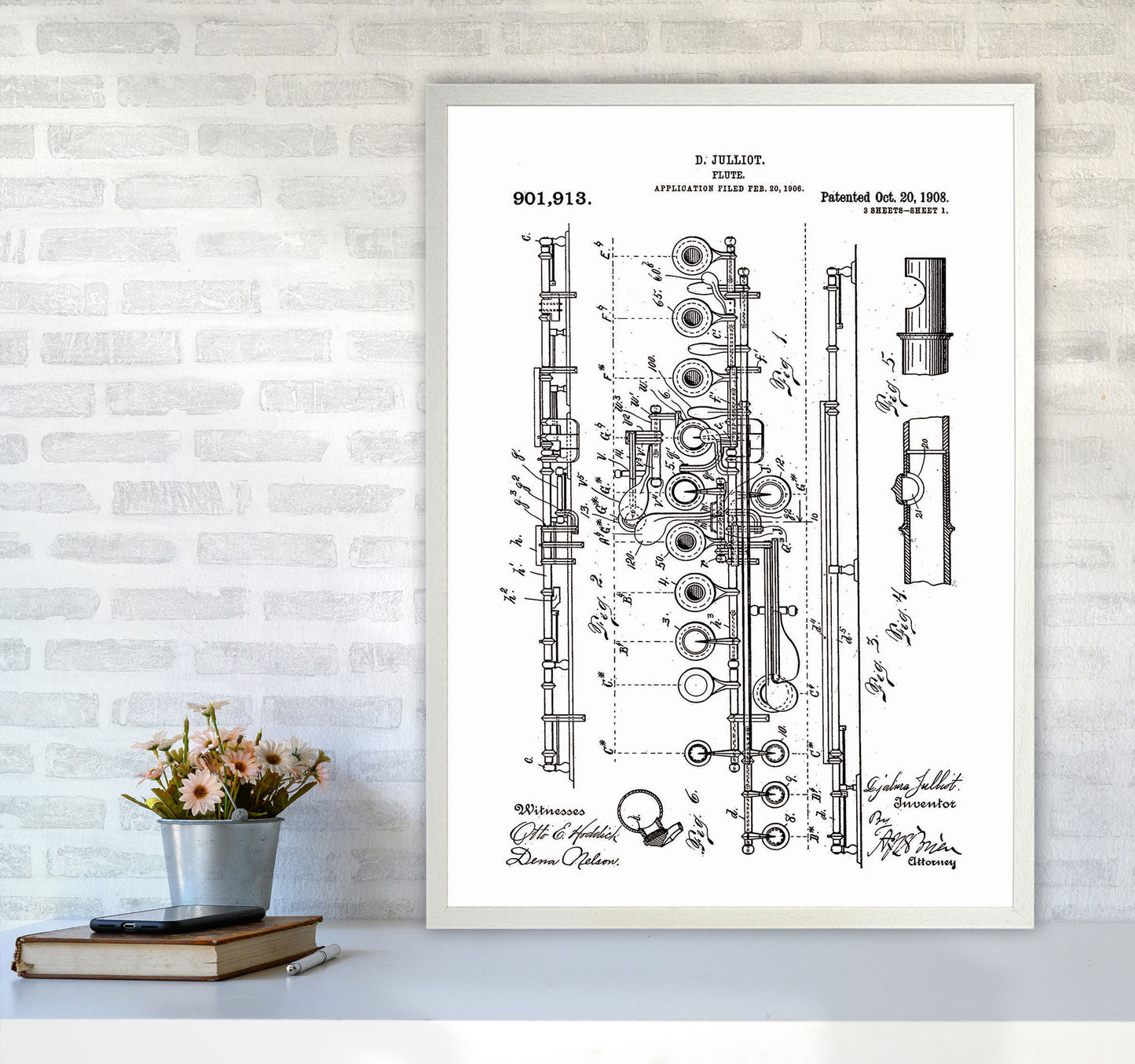 Flute Patent Art Print by Jason Stanley A1 Oak Frame