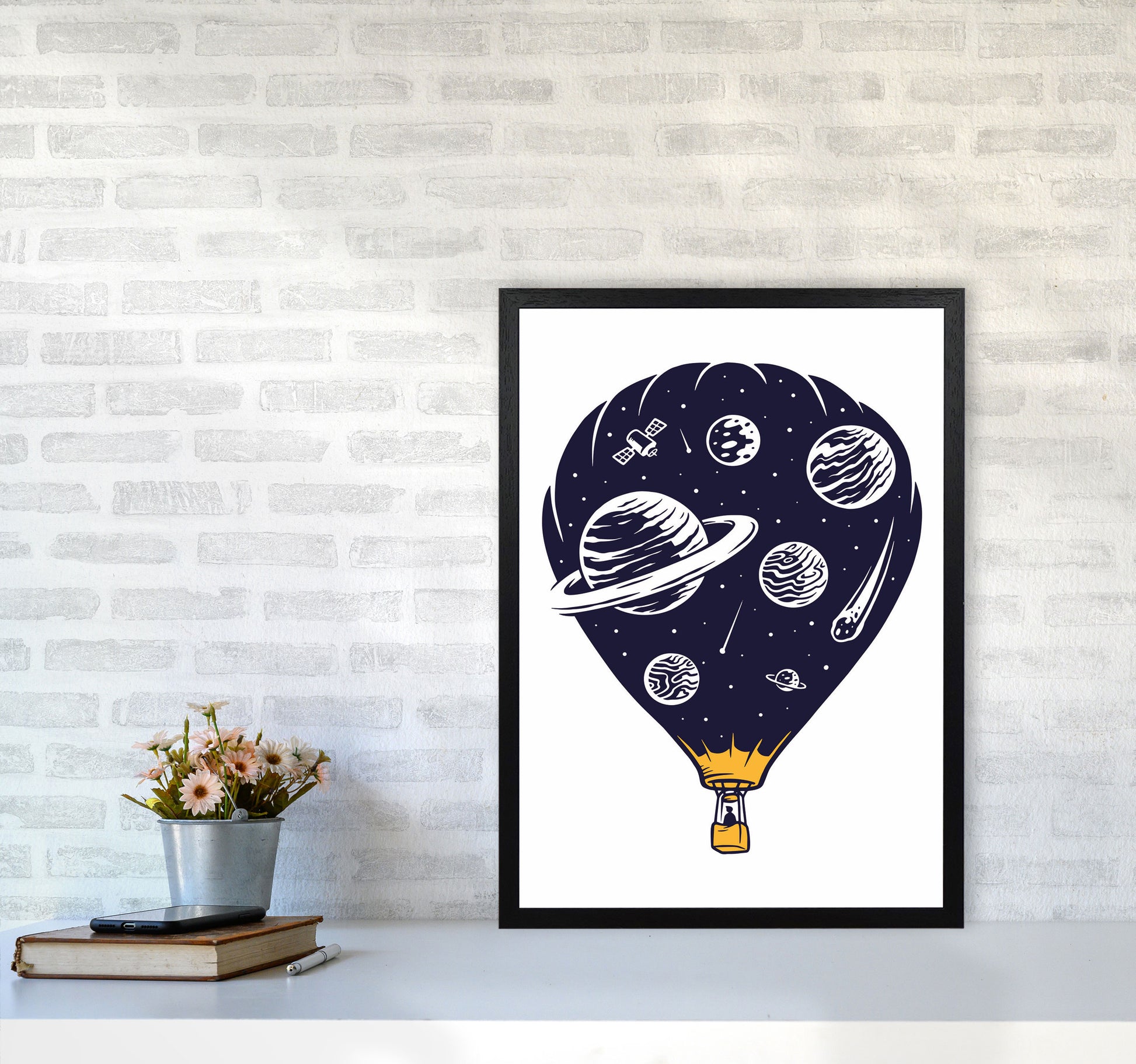 Hot Air Baloon Universe Art Print by Jason Stanley A2 White Frame