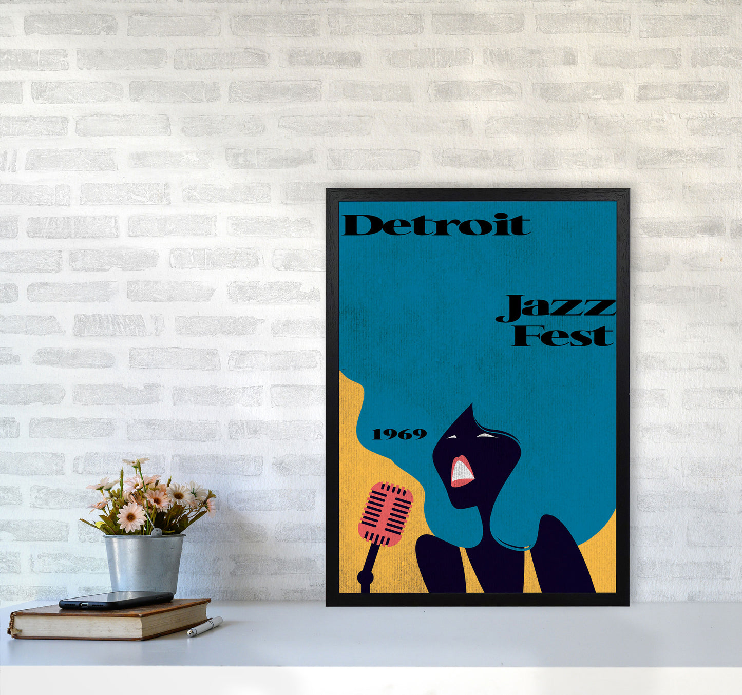 Detroit Jazz Fest 1969 Art Print by Jason Stanley A2 White Frame