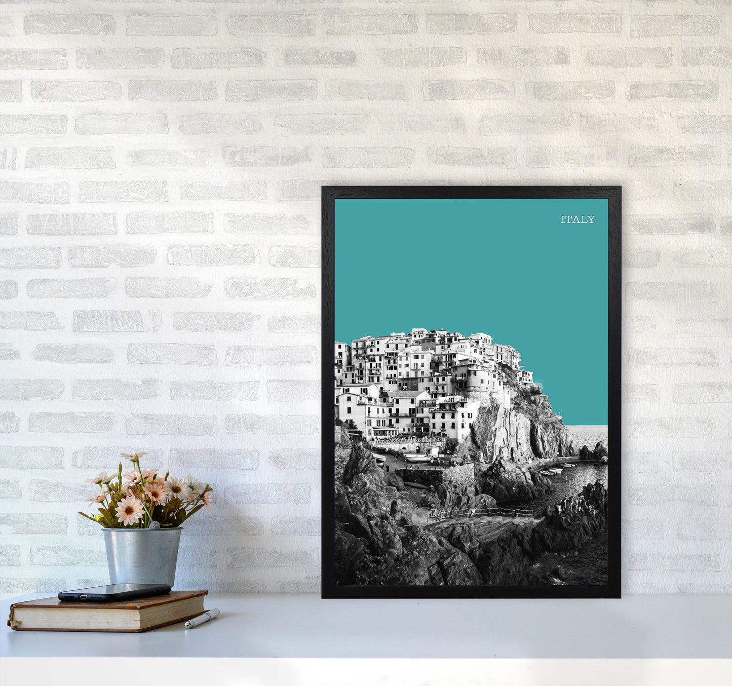 Halftone Italy Blue Art Print by Jason Stanley A2 White Frame