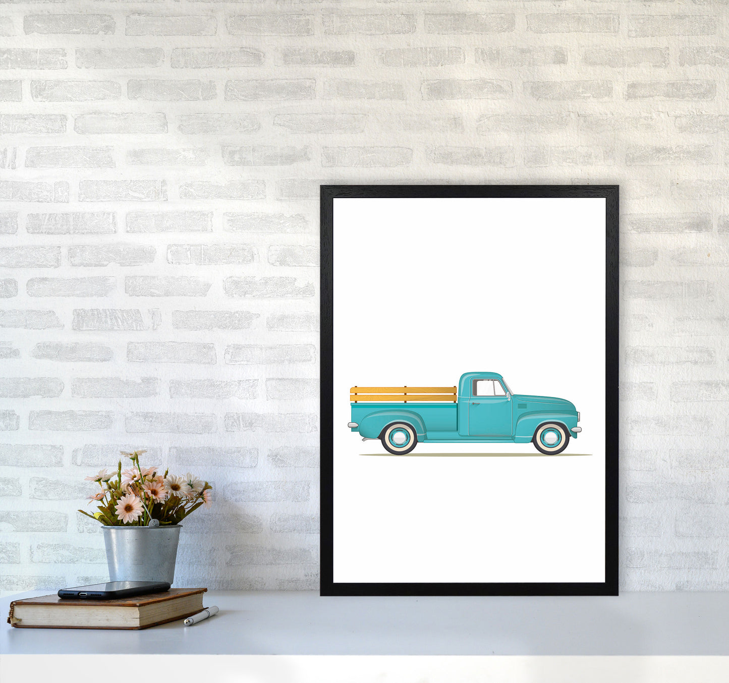Old Trusty Pickup Art Print by Jason Stanley A2 White Frame