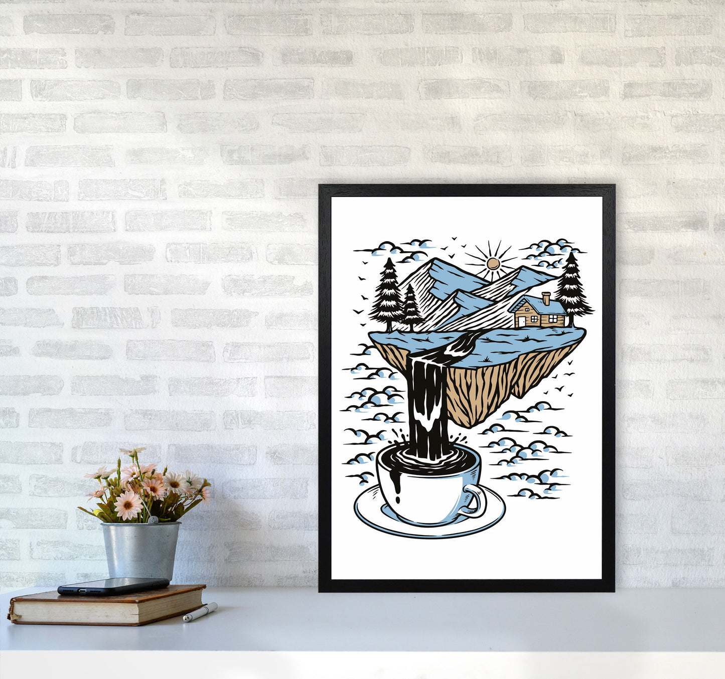The River Flows Art Print by Jason Stanley A2 White Frame