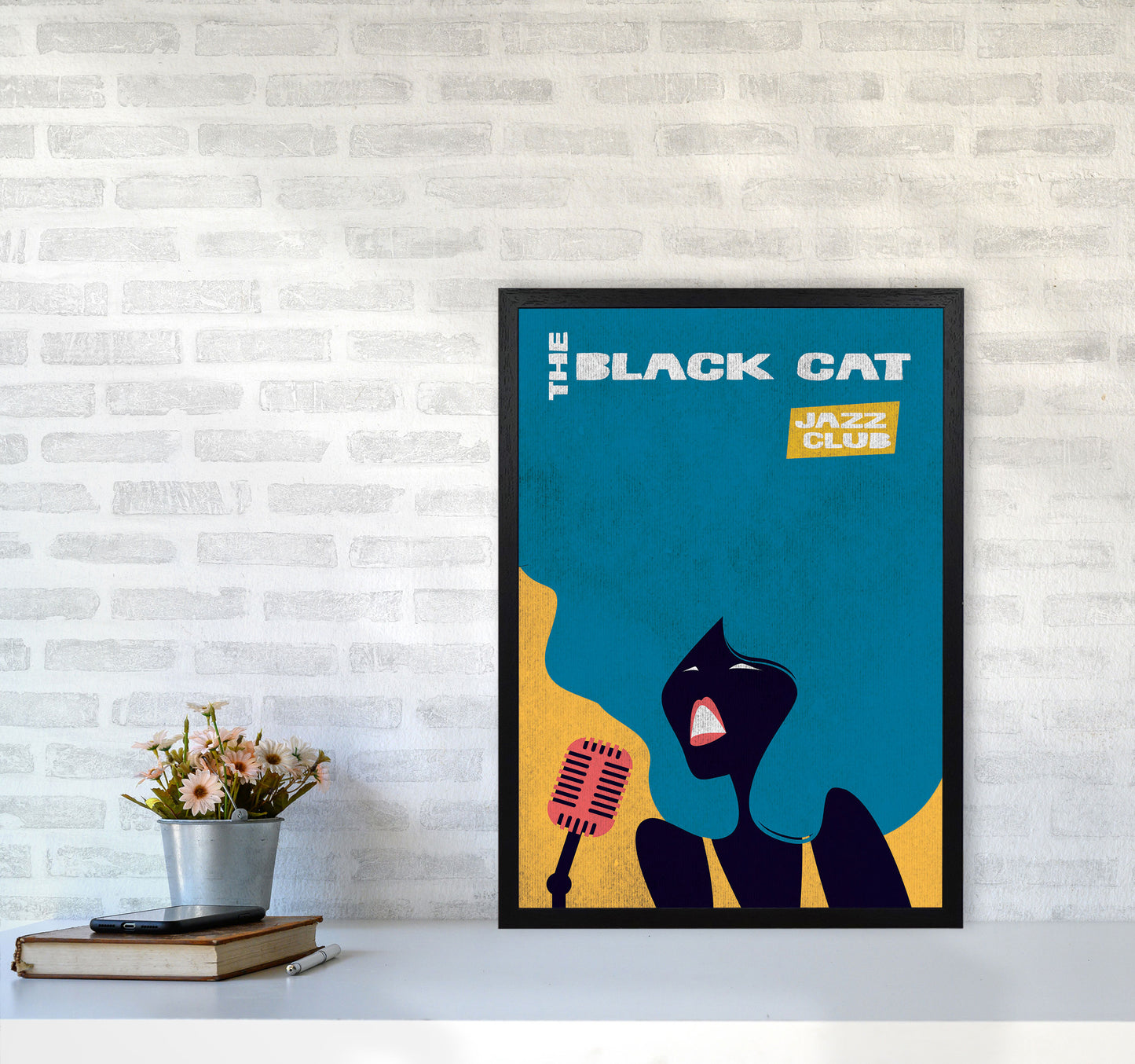 Black Cat Jazz Art Print by Jason Stanley A2 White Frame