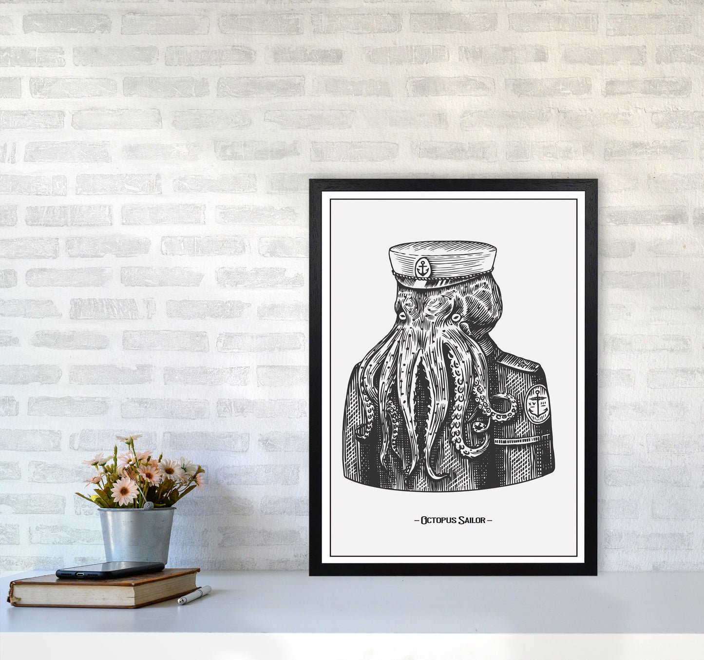 Octopus Sailor Art Print by Jason Stanley A2 White Frame