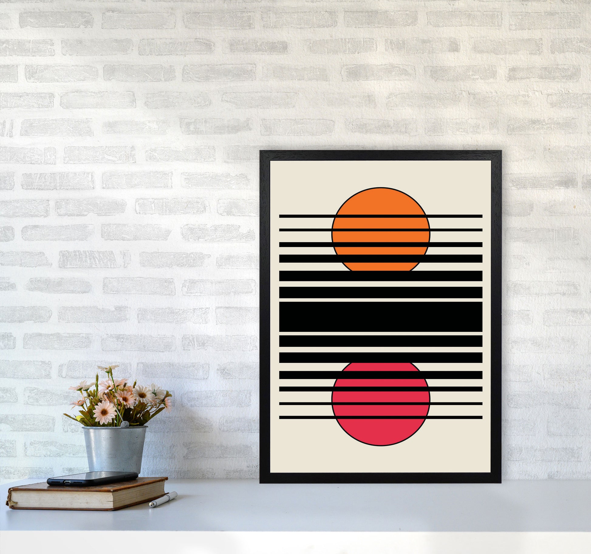 Geometric Suns Art Print by Jason Stanley A2 White Frame