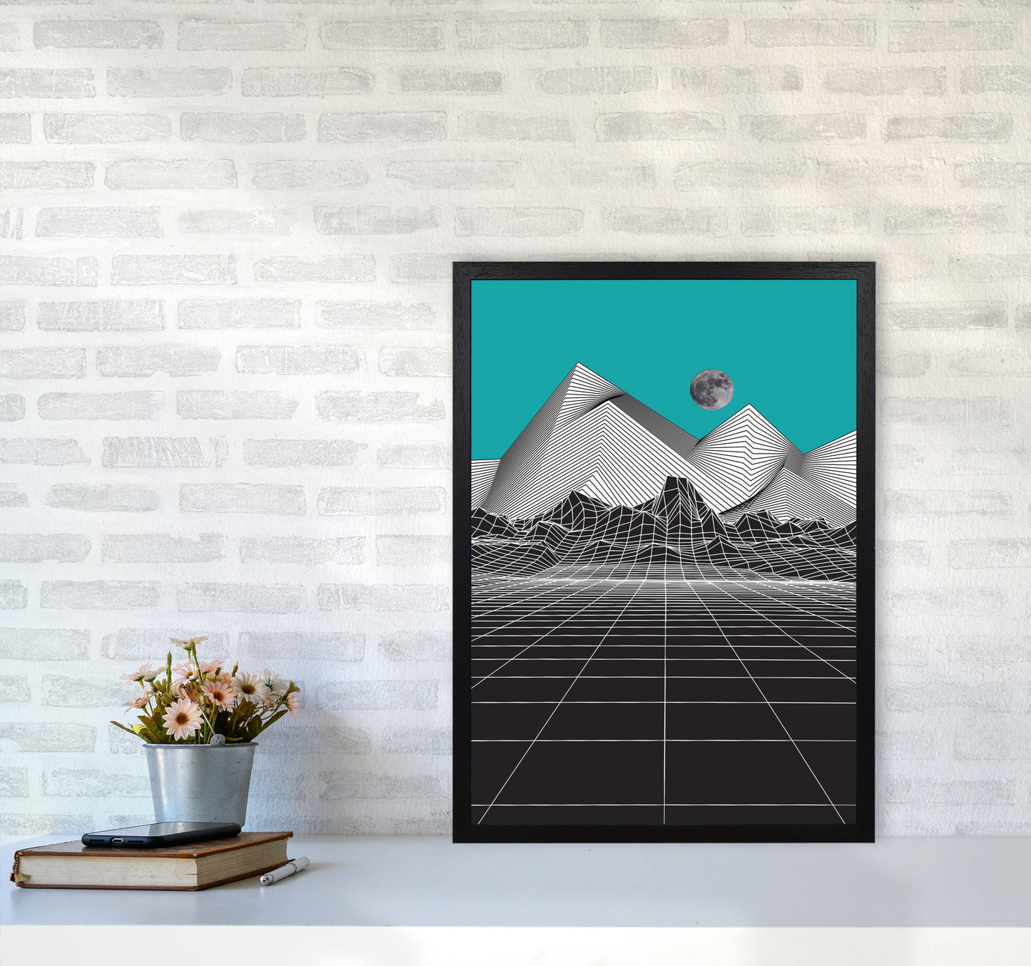 Moon Rise Blue Art Print by Jason Stanley A2 White Frame