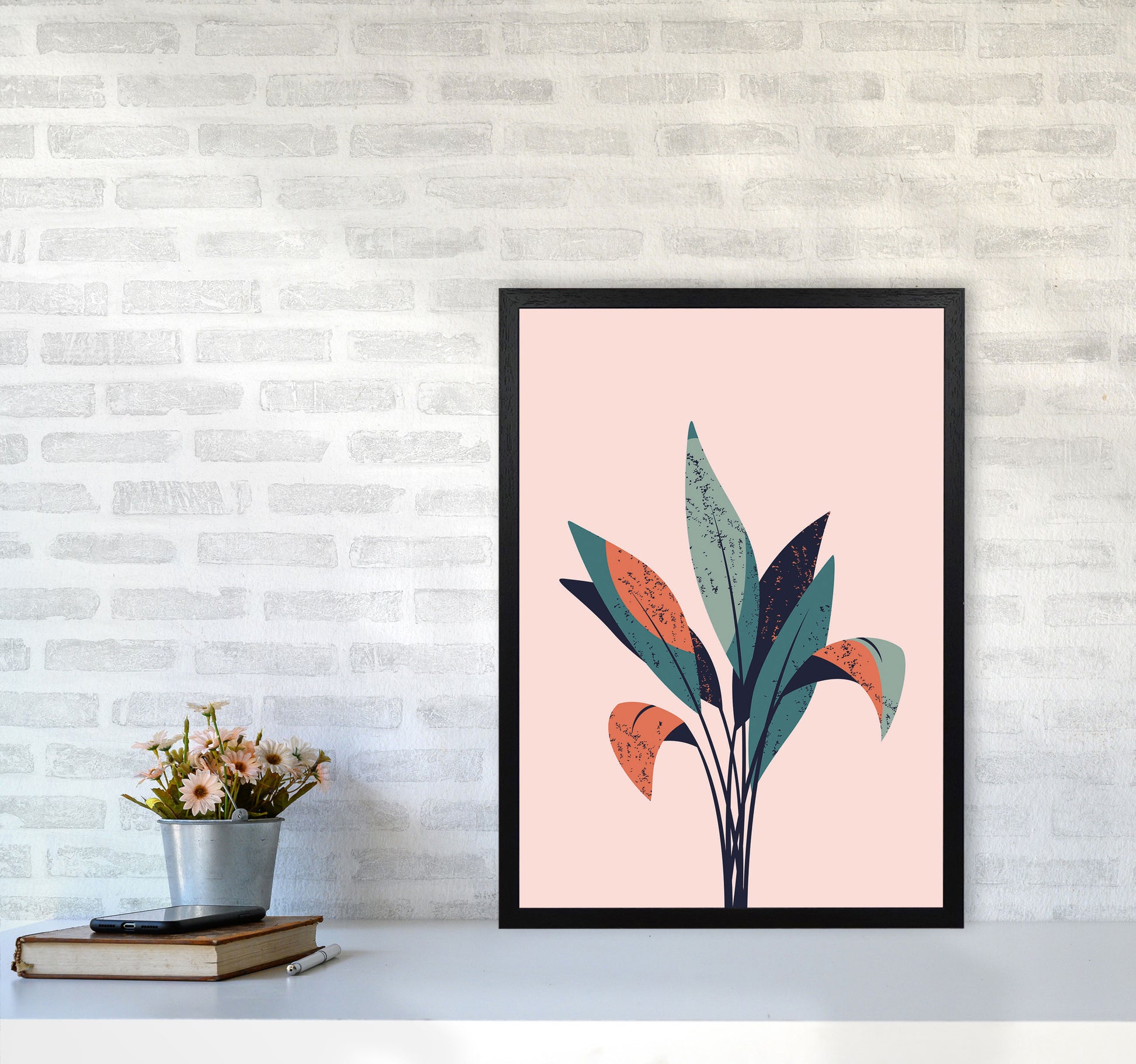Pink Plant Art Print by Jason Stanley A2 White Frame