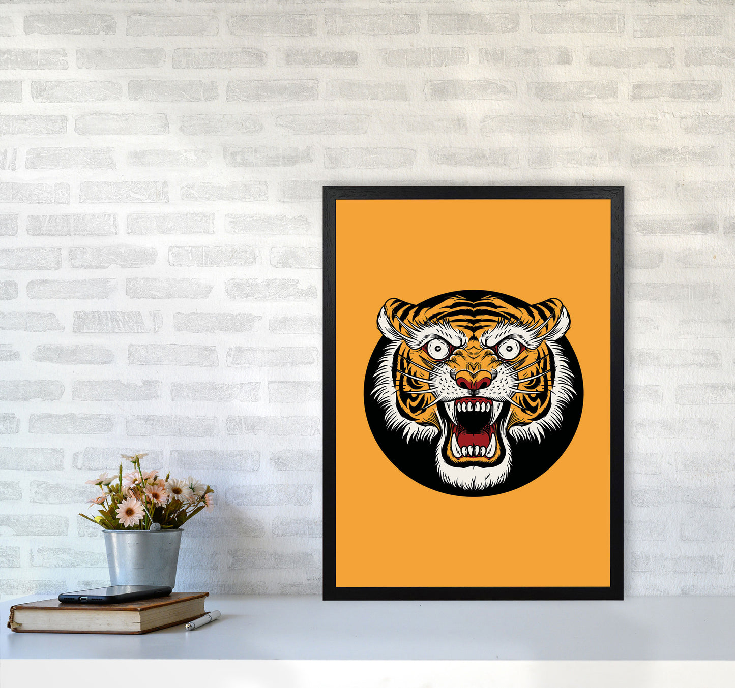 Vintage Tiger Art Print by Jason Stanley A2 White Frame