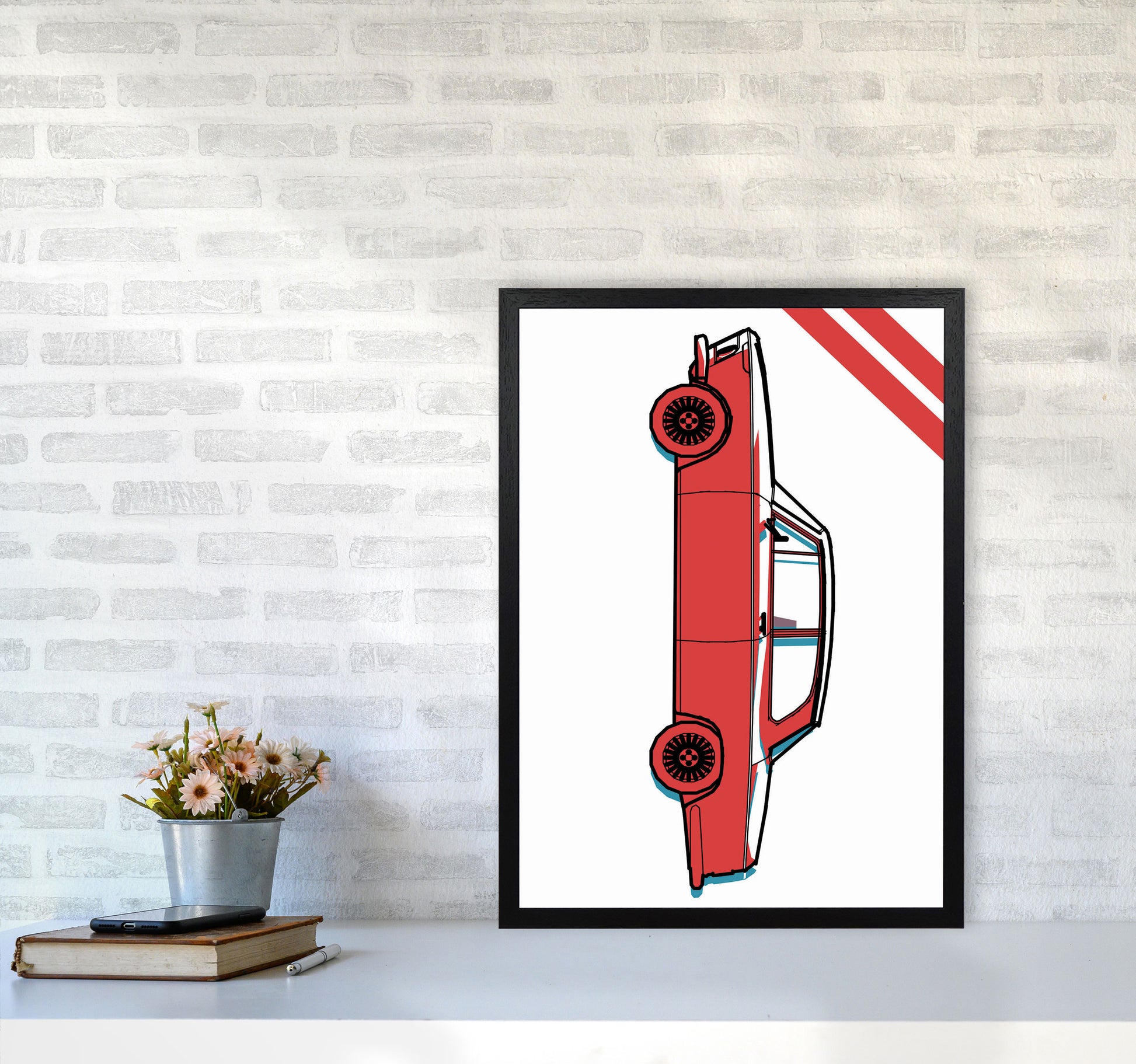 Red Car Art Print by Jason Stanley A2 White Frame