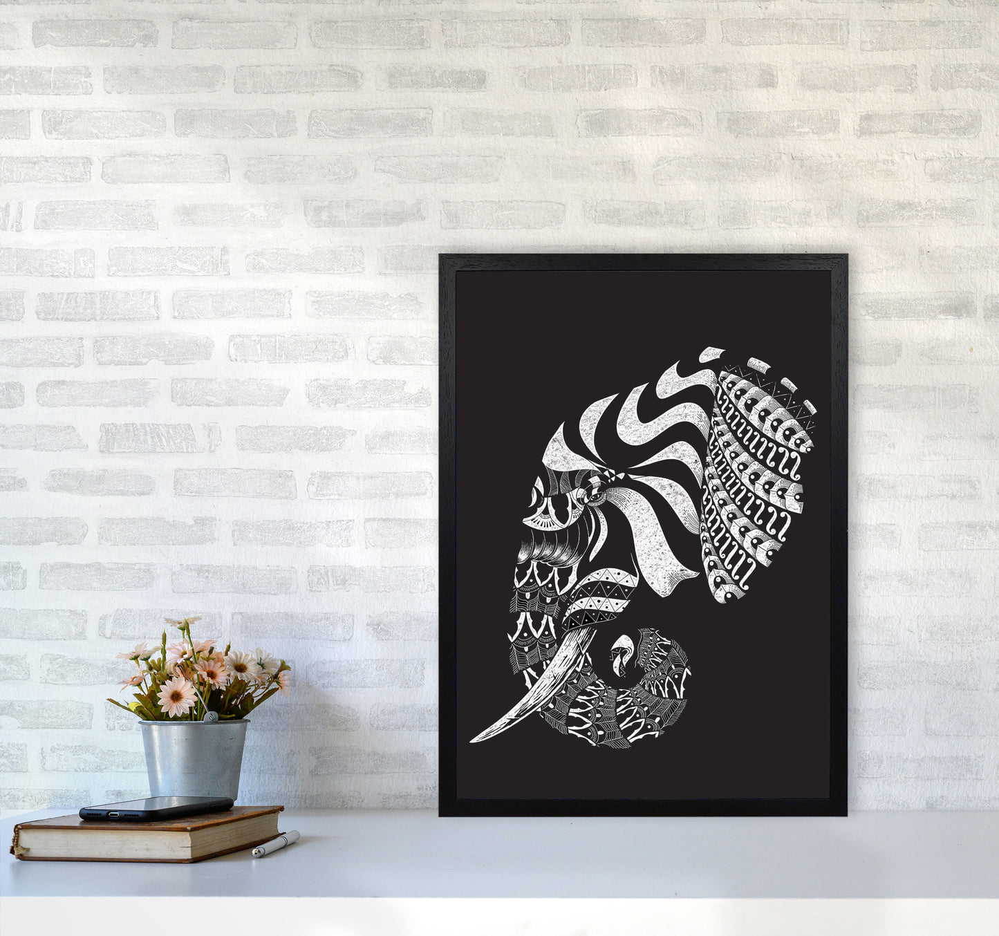 Ornate Elephant II Art Print by Jason Stanley A2 White Frame
