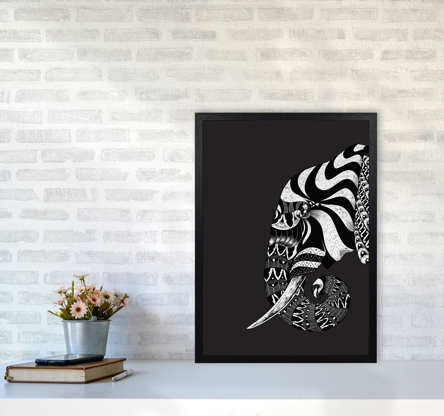 Ornate Elephant Art Print by Jason Stanley A2 White Frame